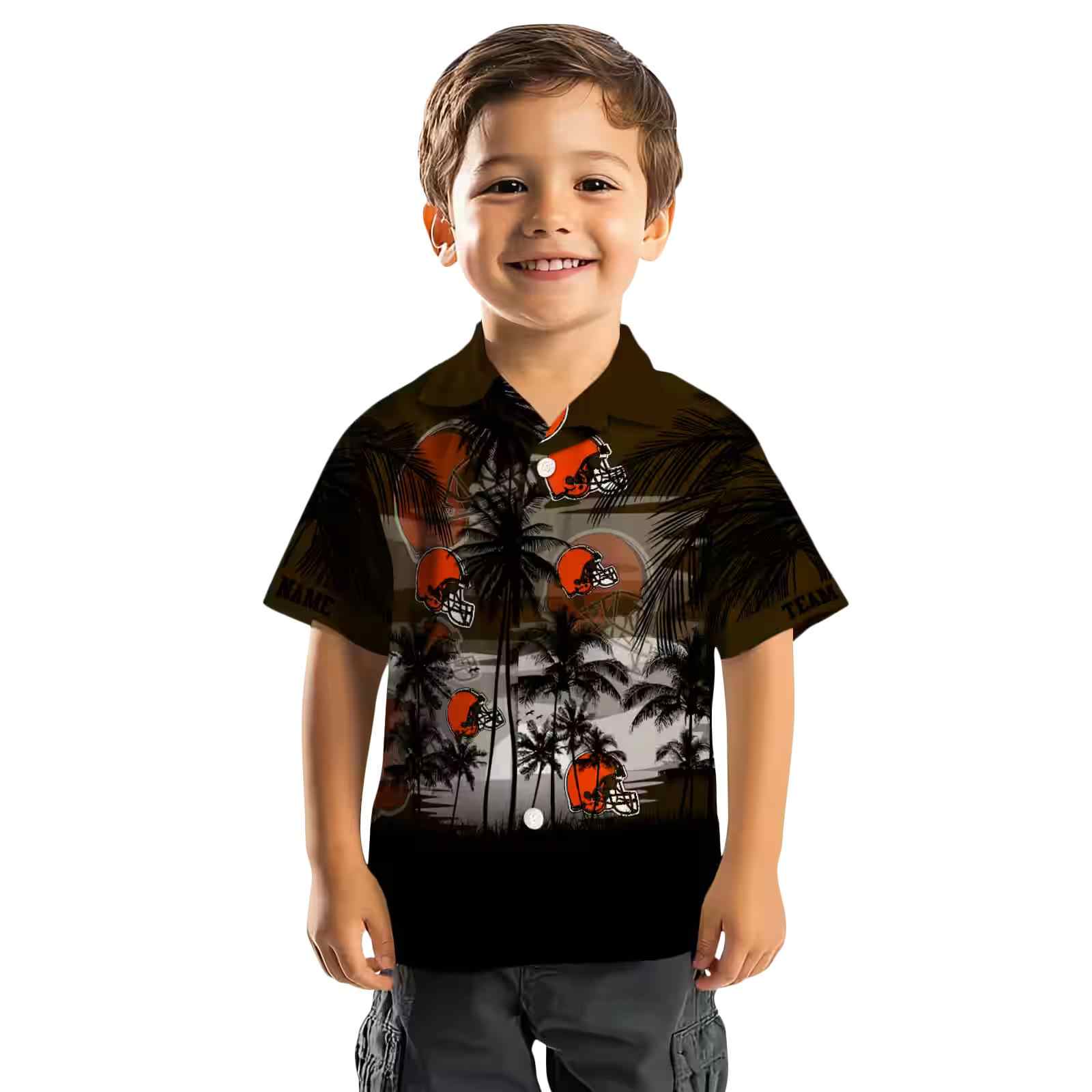 custom cleveland browns sunset scene brown black hawaiian shirt top rated