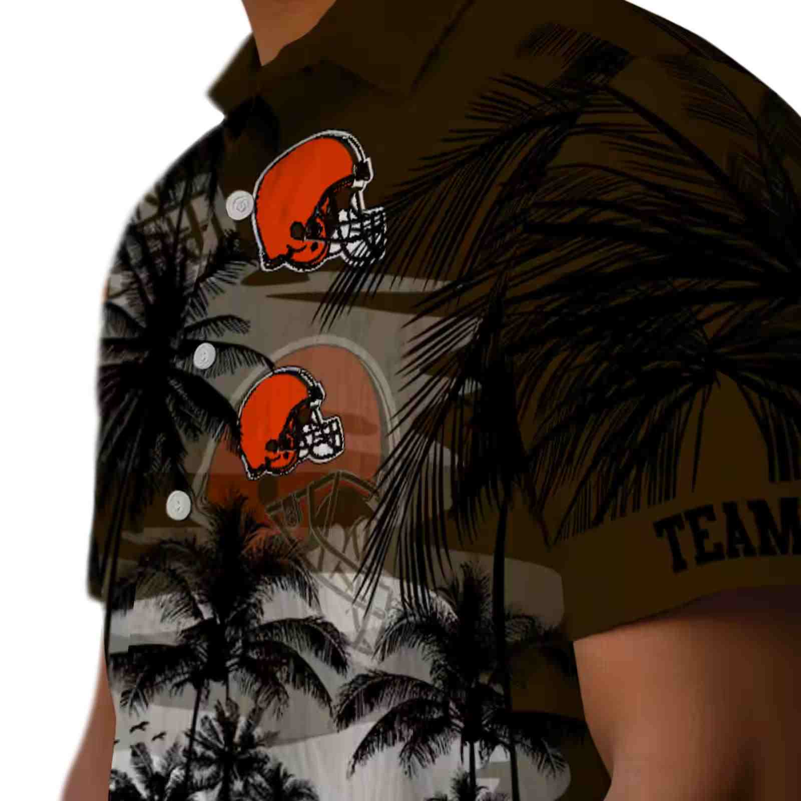 custom cleveland browns sunset scene brown black hawaiian shirt trendy