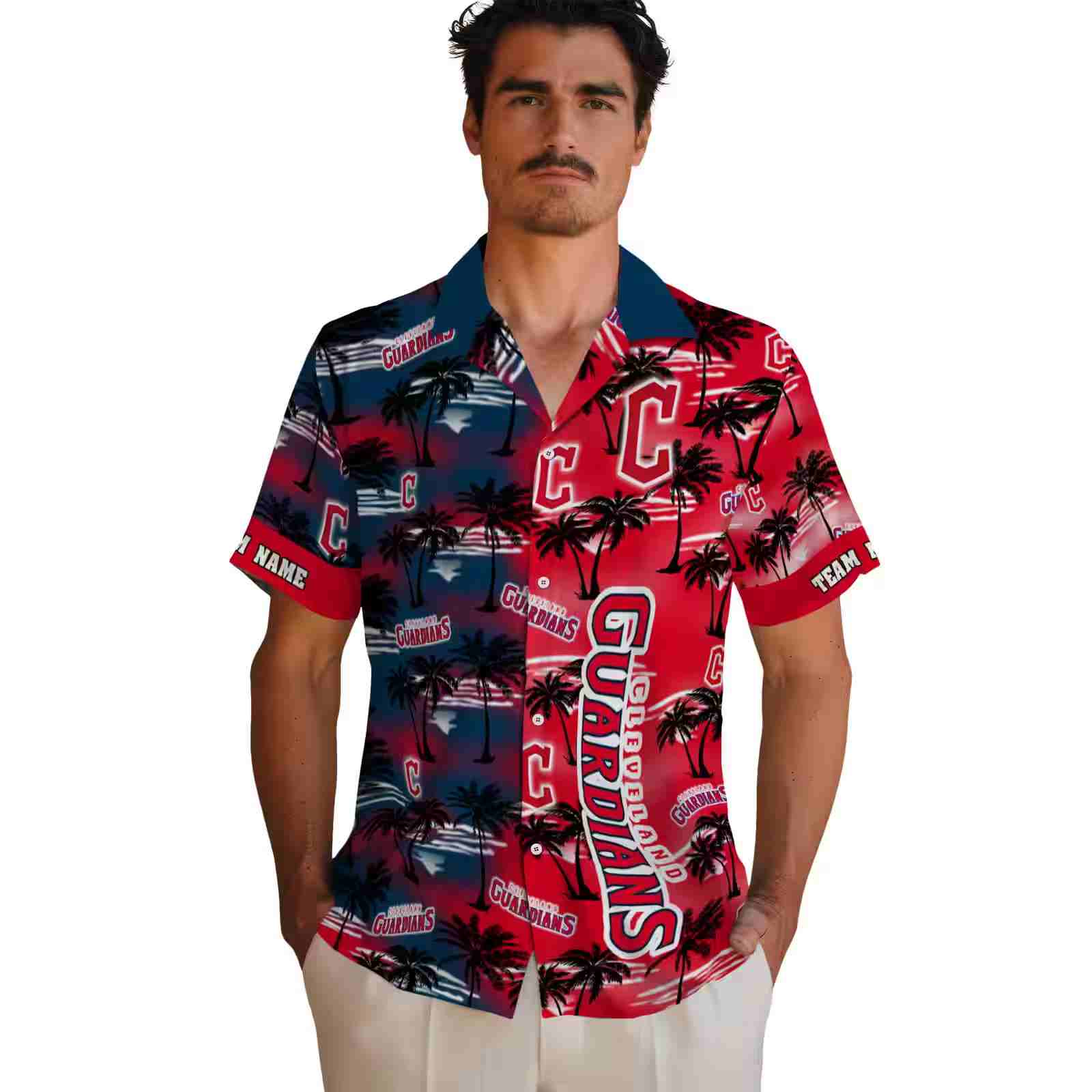 custom cleveland guardians palm silhouettes navy blue hawaiian shirt fashion forward