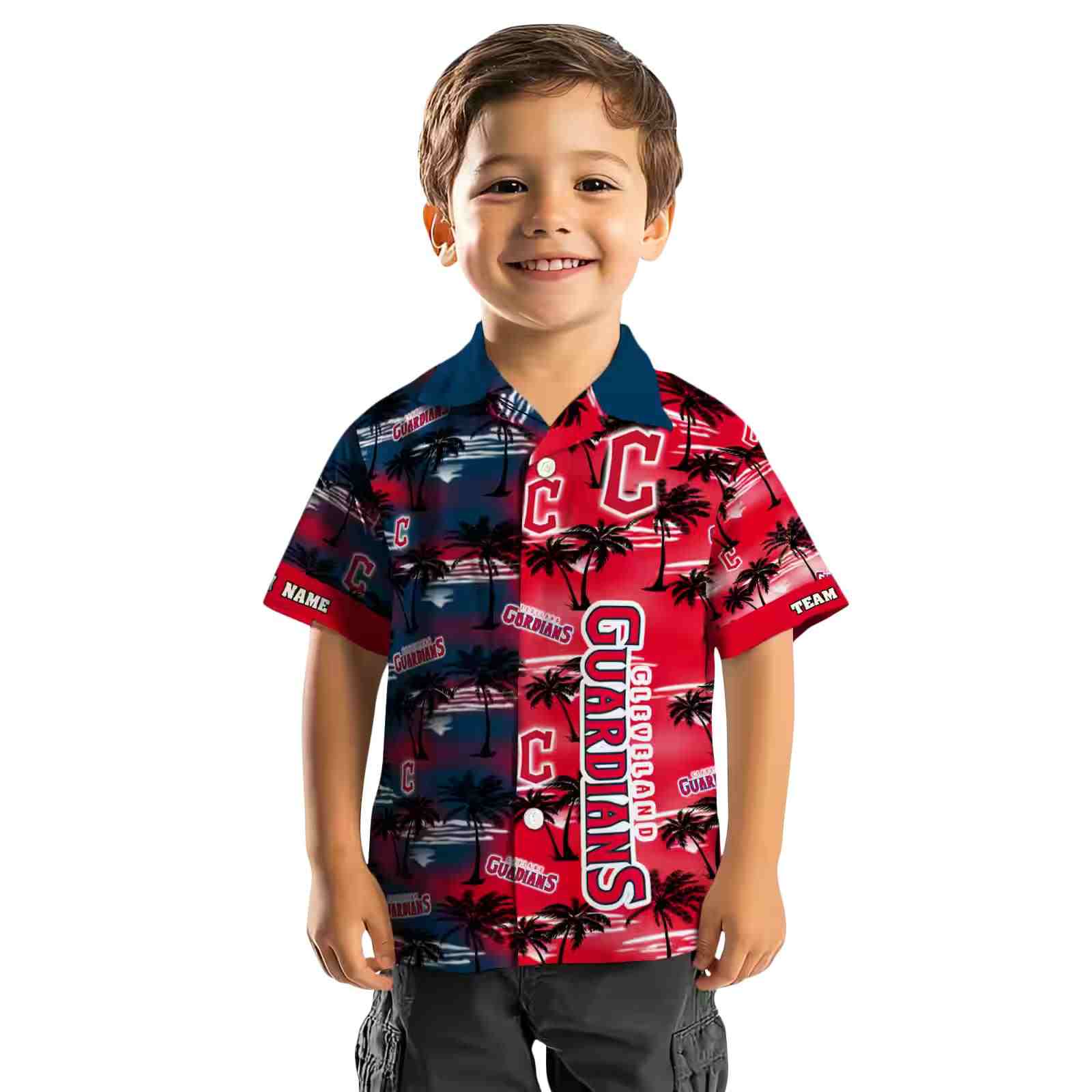 custom cleveland guardians palm silhouettes navy blue hawaiian shirt top rated