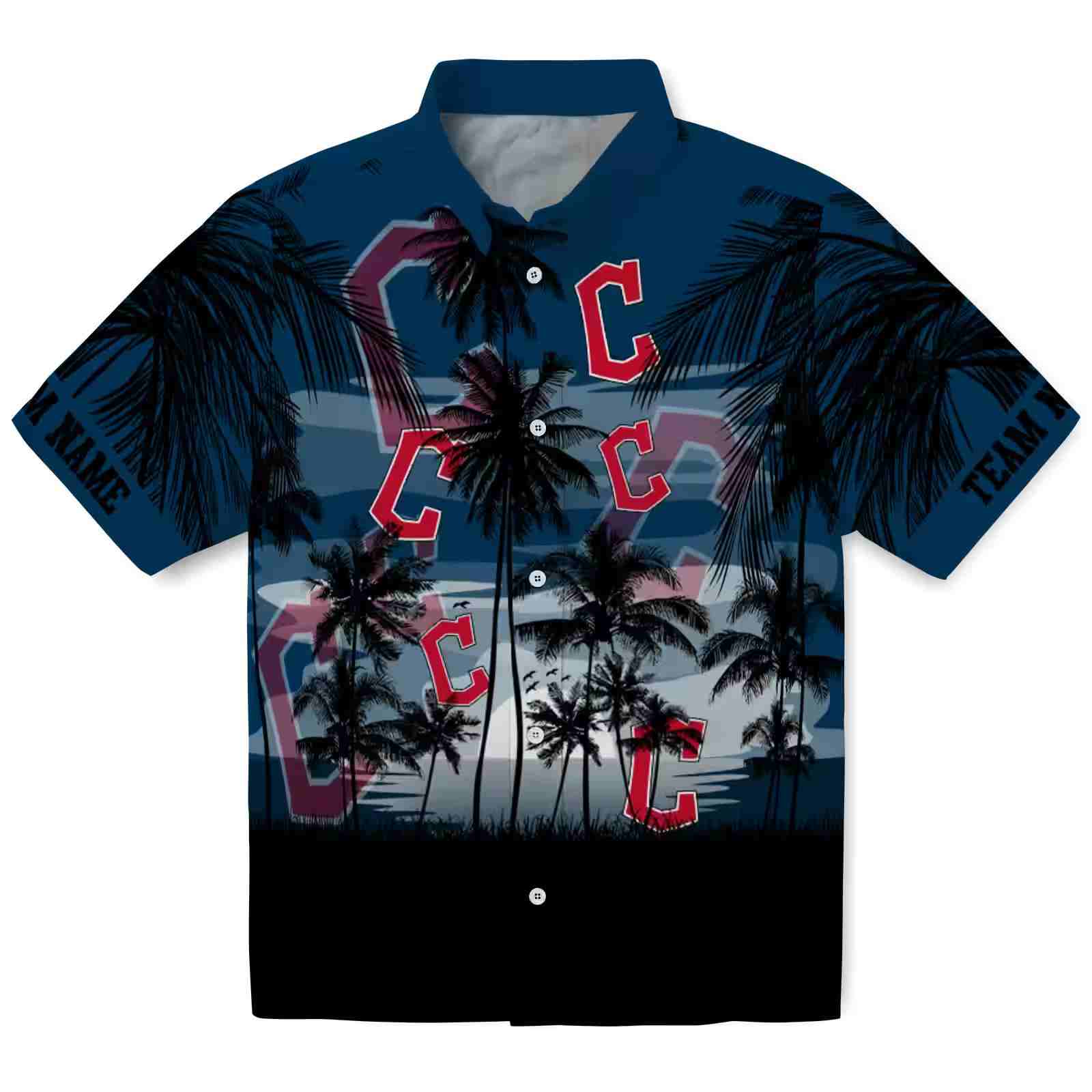 Custom Cleveland Guardians Sunset Scene Navy Blue Black Hawaiian Shirt