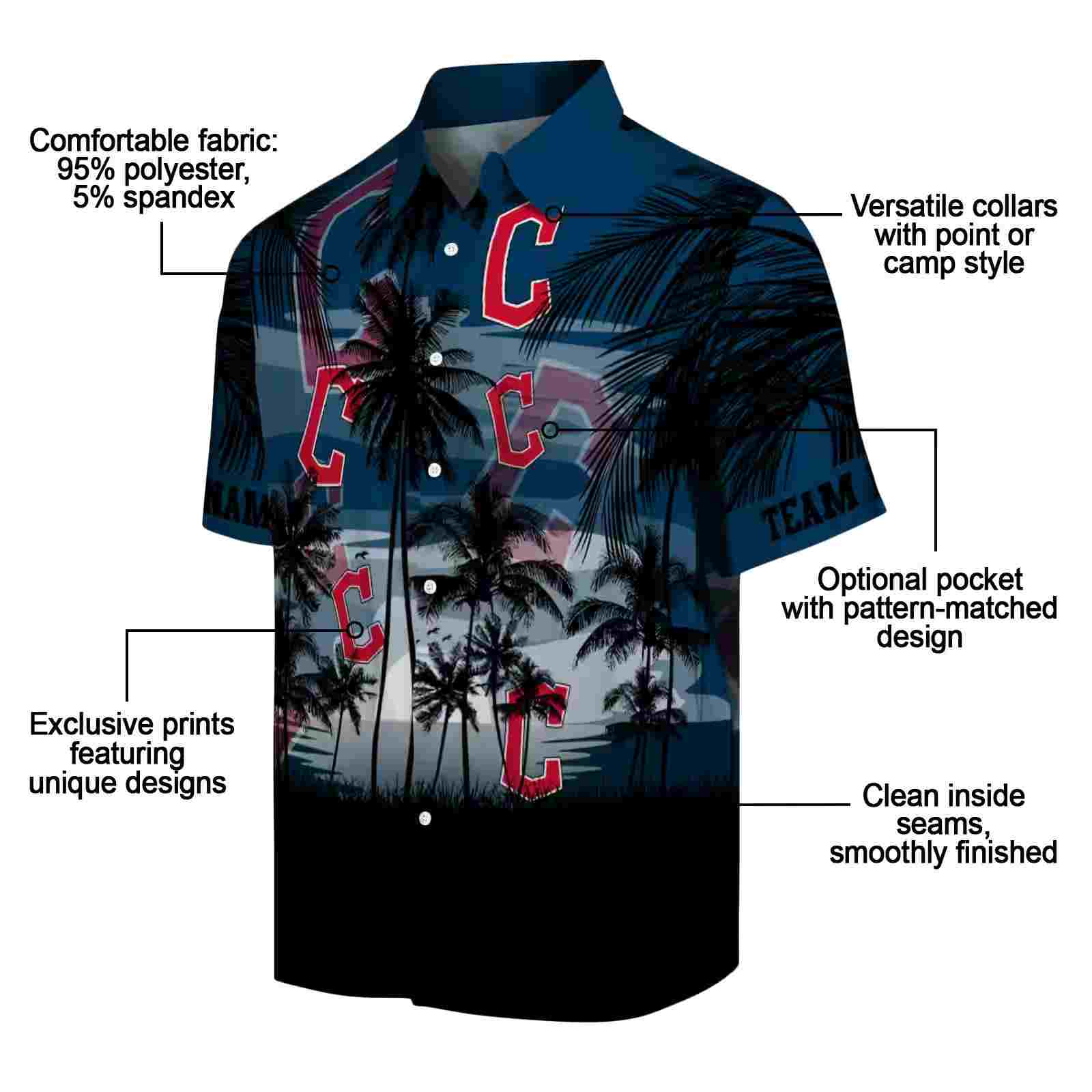 custom cleveland guardians sunset scene navy blue black hawaiian shirt new arrival