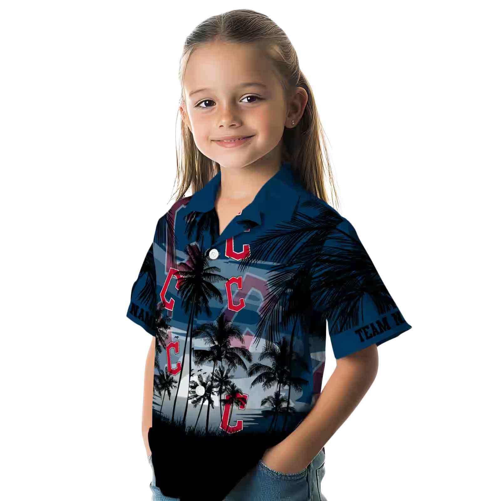 custom cleveland guardians sunset scene navy blue black hawaiian shirt premium grade