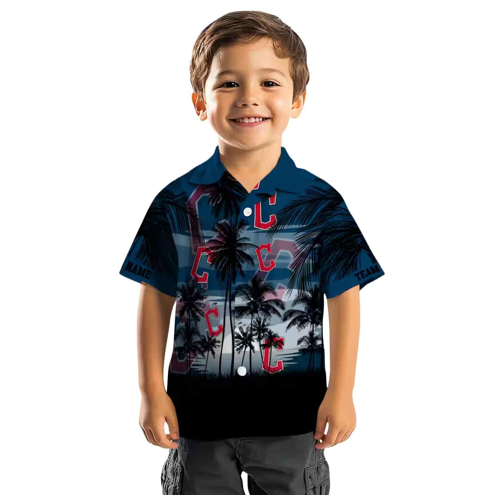 custom cleveland guardians sunset scene navy blue black hawaiian shirt top rated