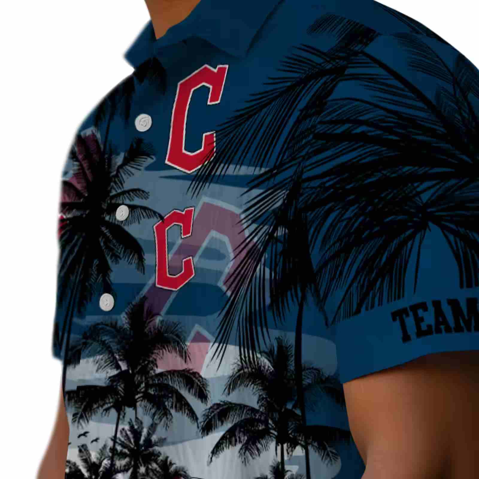 custom cleveland guardians sunset scene navy blue black hawaiian shirt trendy