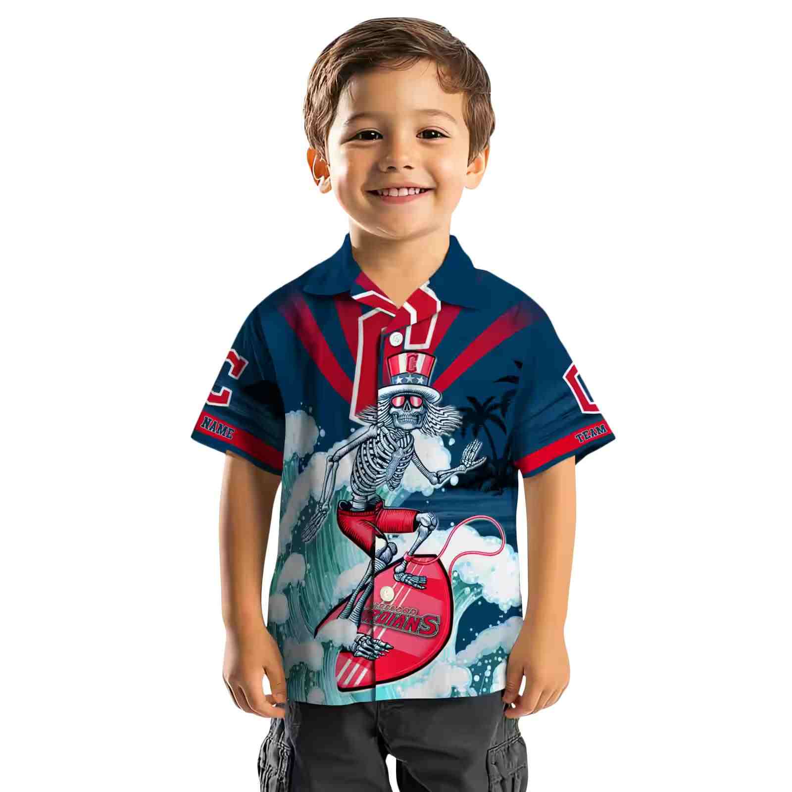 custom cleveland guardians surfing skeleton navy blue hawaiian shirt top rated