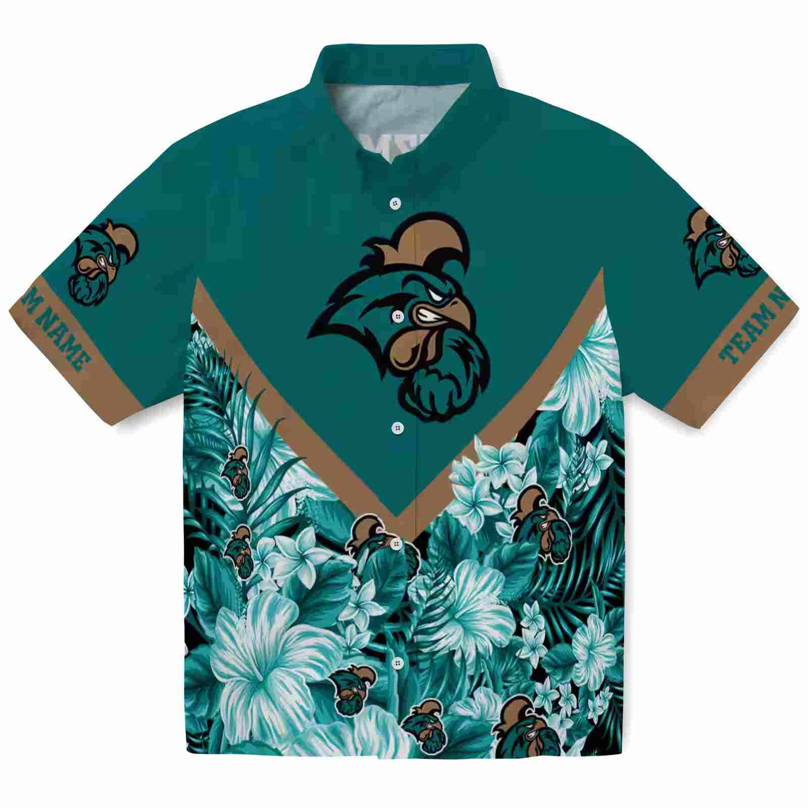 Custom Coastal Carolina Chanticleers Floral Chevron Green Hawaiian Shirt