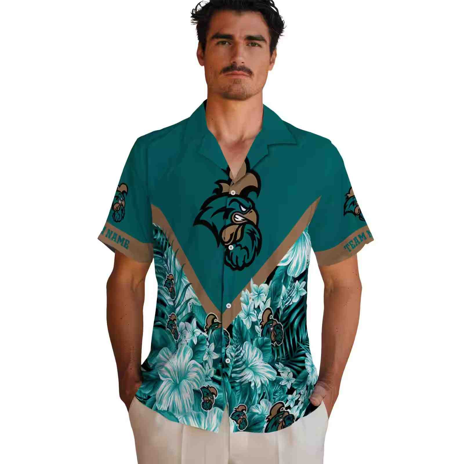 custom coastal carolina chanticleers floral chevron green hawaiian shirt fashion forward