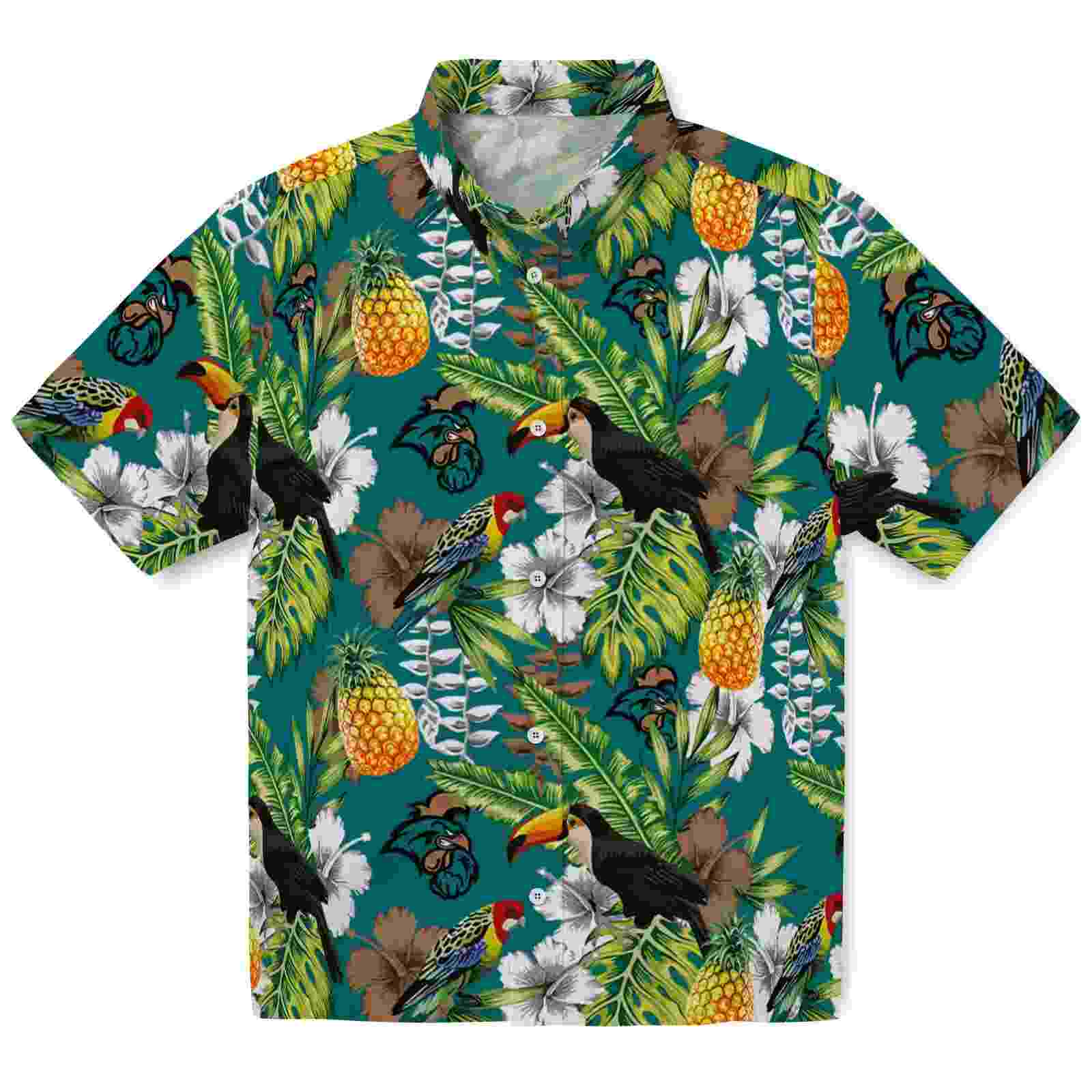 Custom Coastal Carolina Chanticleers Tropical Toucan Green Hawaiian Shirt