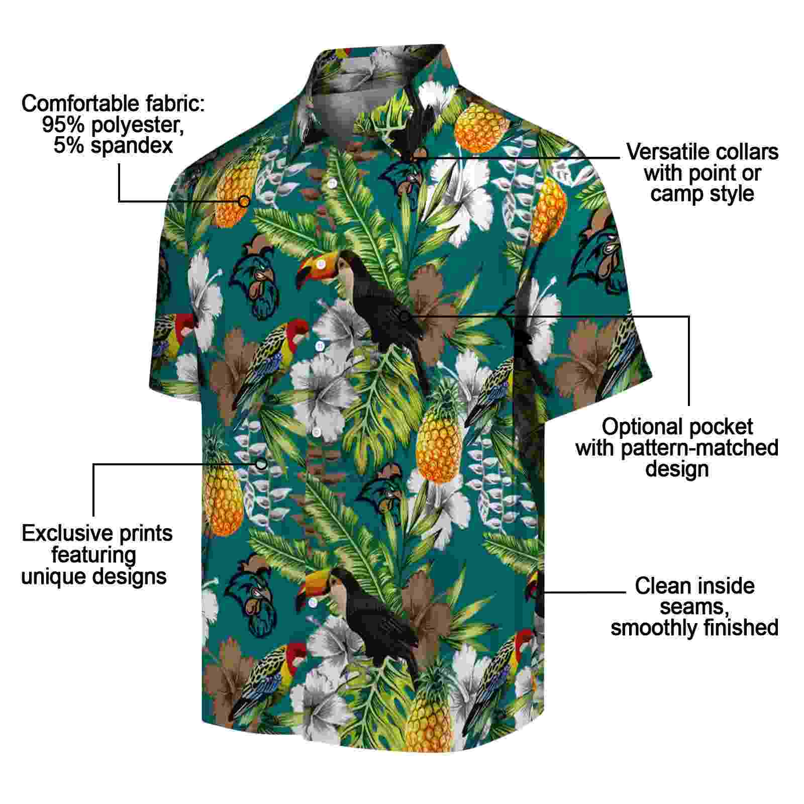 custom coastal carolina chanticleers tropical toucan green hawaiian shirt new arrival