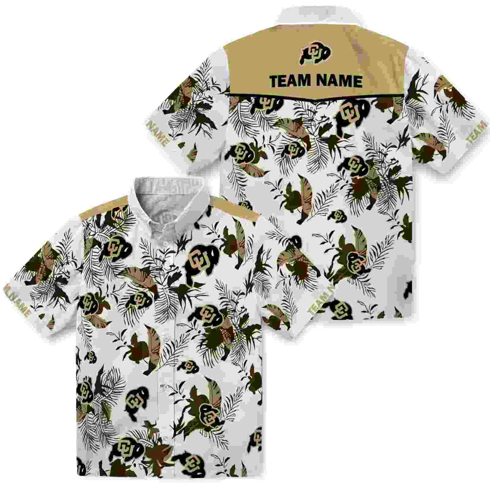 custom colorado buffaloes botanical theme gold white hawaiian shirt high quality