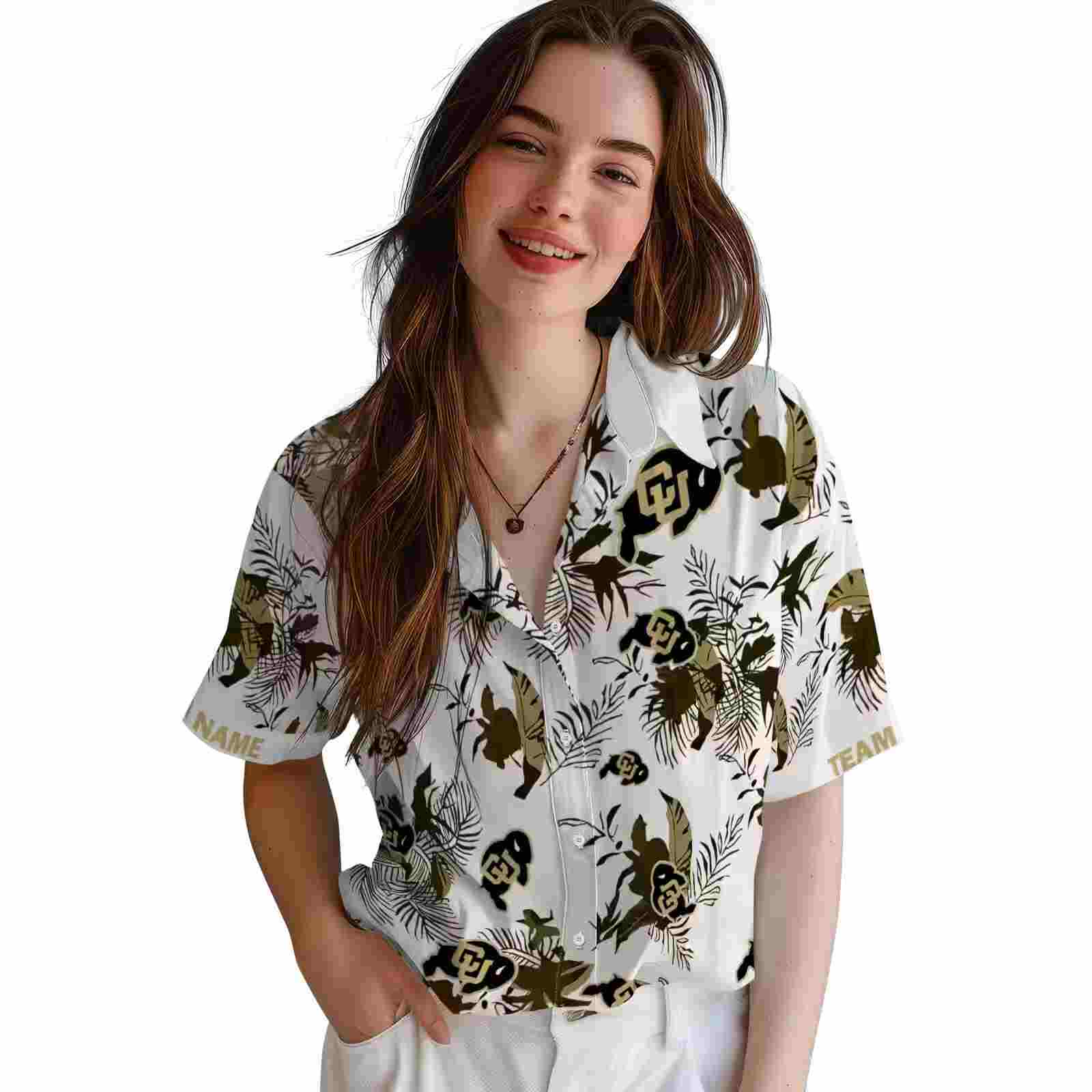 custom colorado buffaloes botanical theme gold white hawaiian shirt latest model