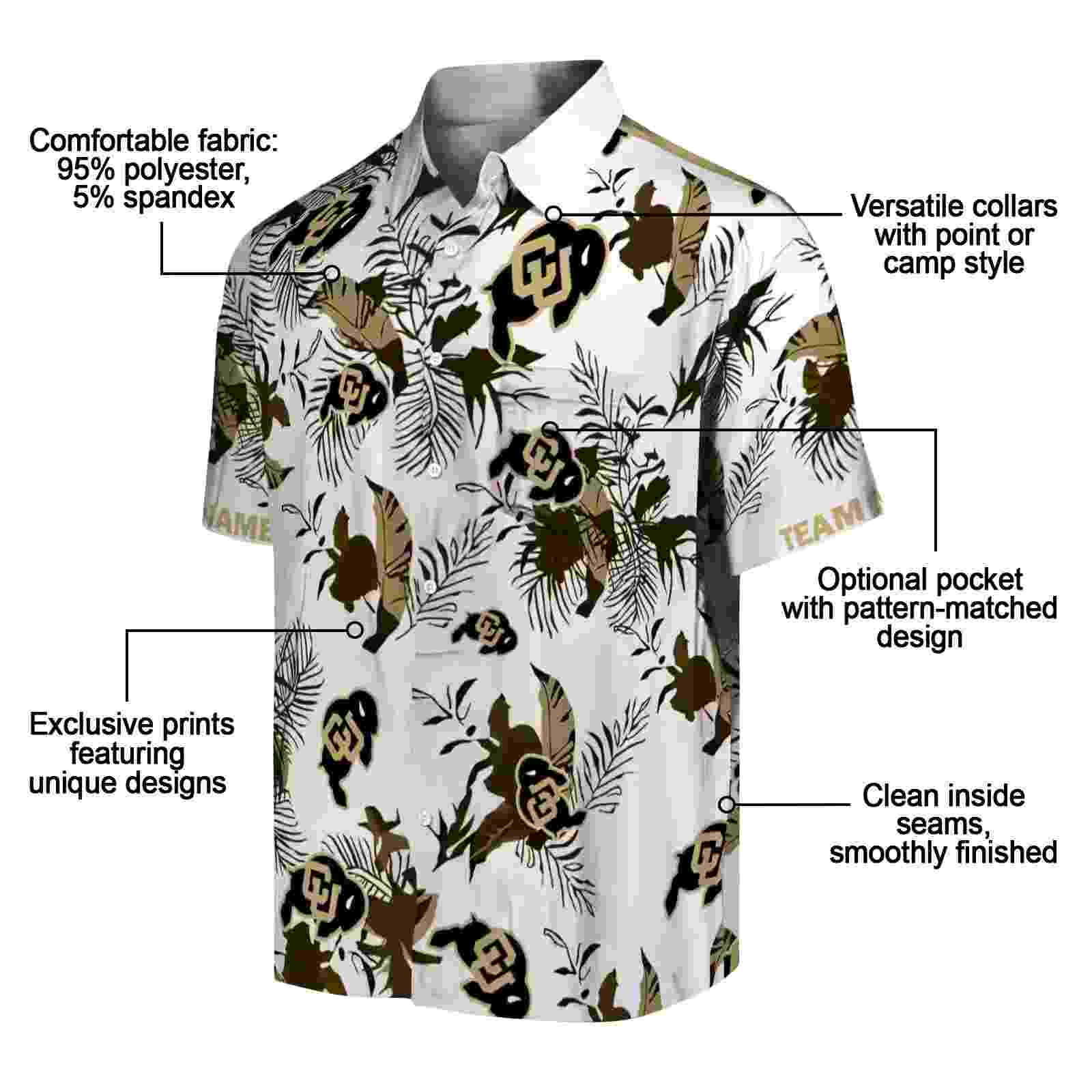 custom colorado buffaloes botanical theme gold white hawaiian shirt new arrival