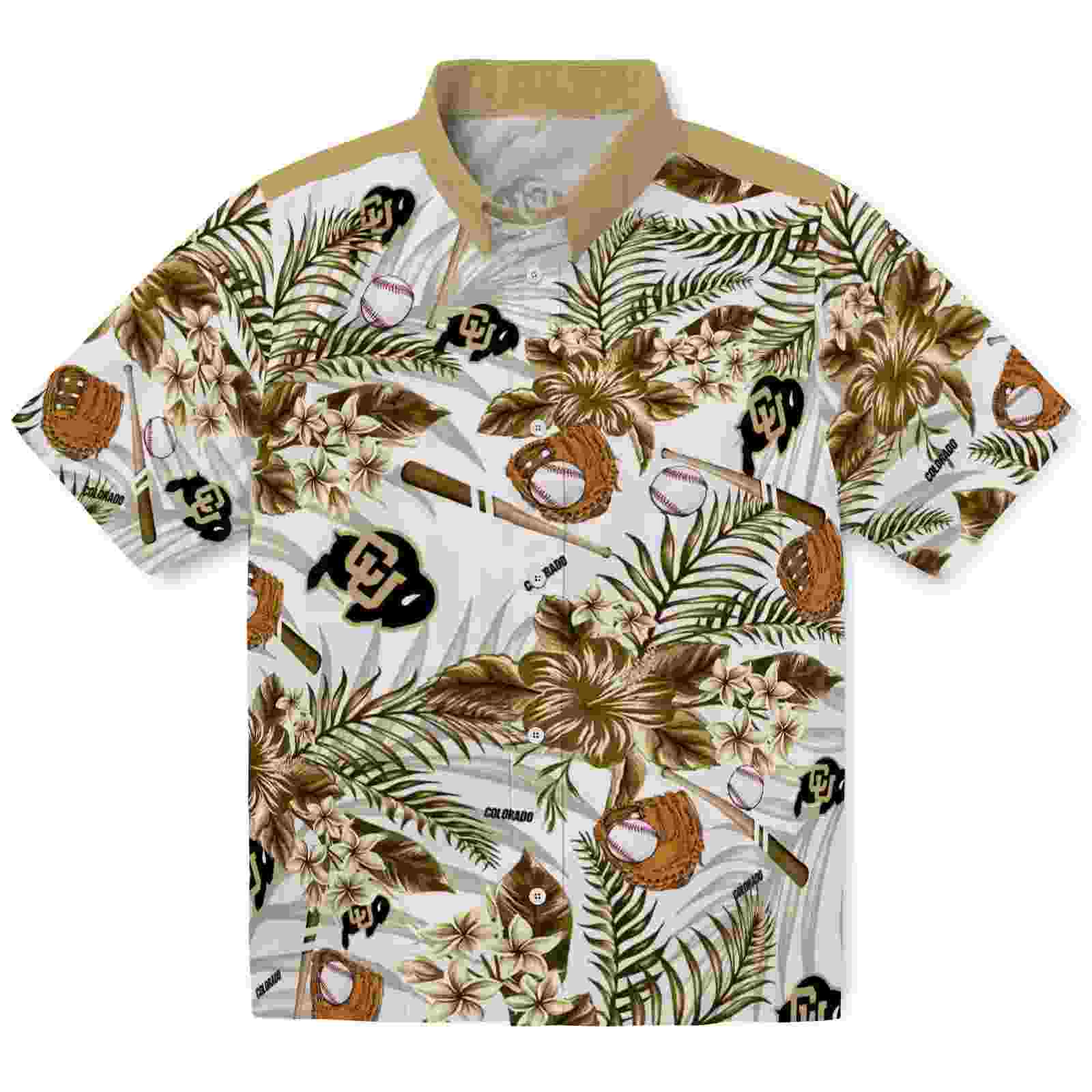 Custom Colorado Buffaloes Floral Baseball Gold White Hawaiian Shirt