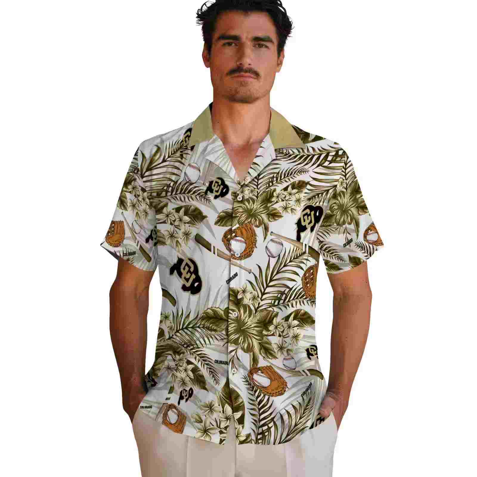 custom colorado buffaloes floral baseball gold white hawaiian shirt fashion forward