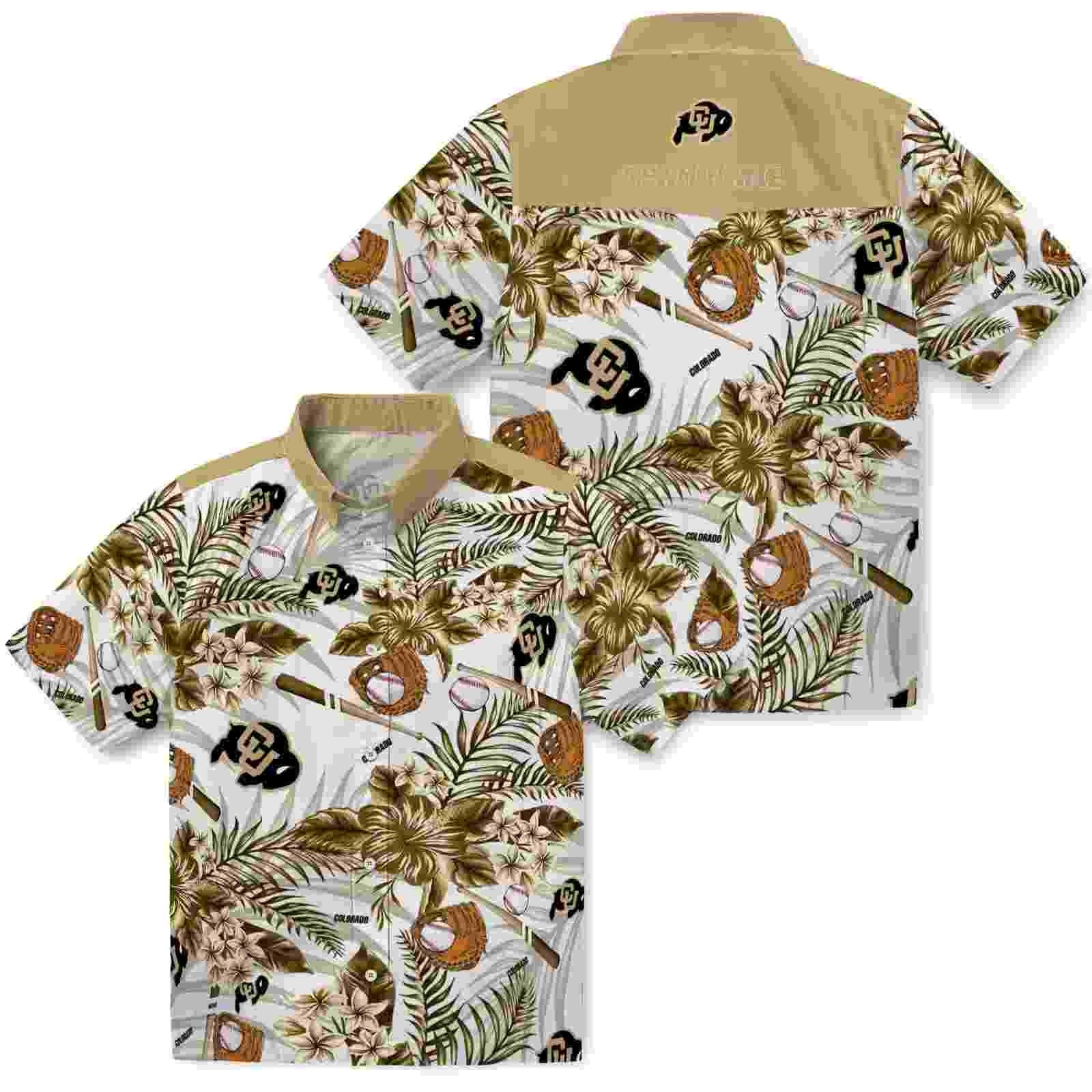 custom colorado buffaloes floral baseball gold white hawaiian shirt high quality