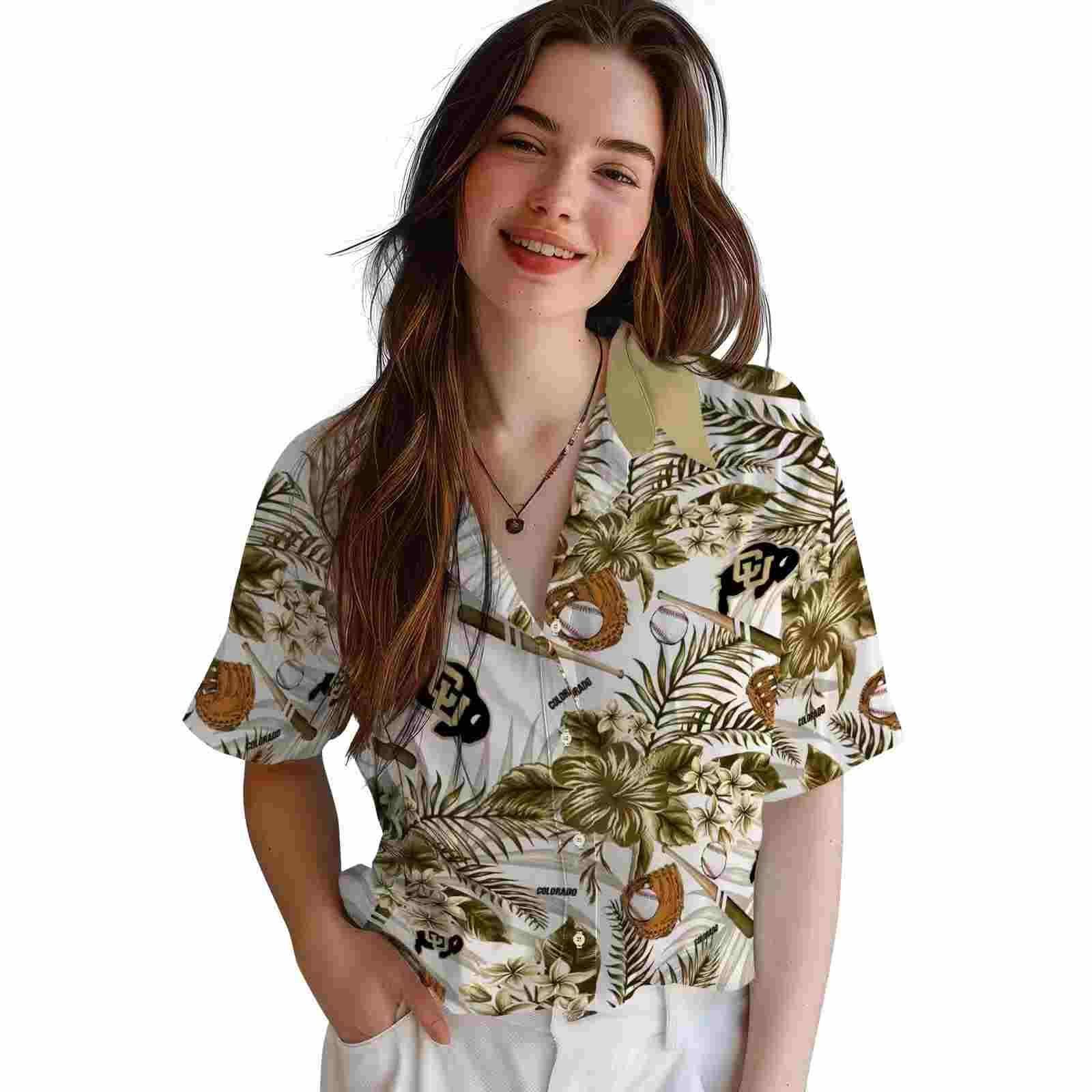 custom colorado buffaloes floral baseball gold white hawaiian shirt latest model