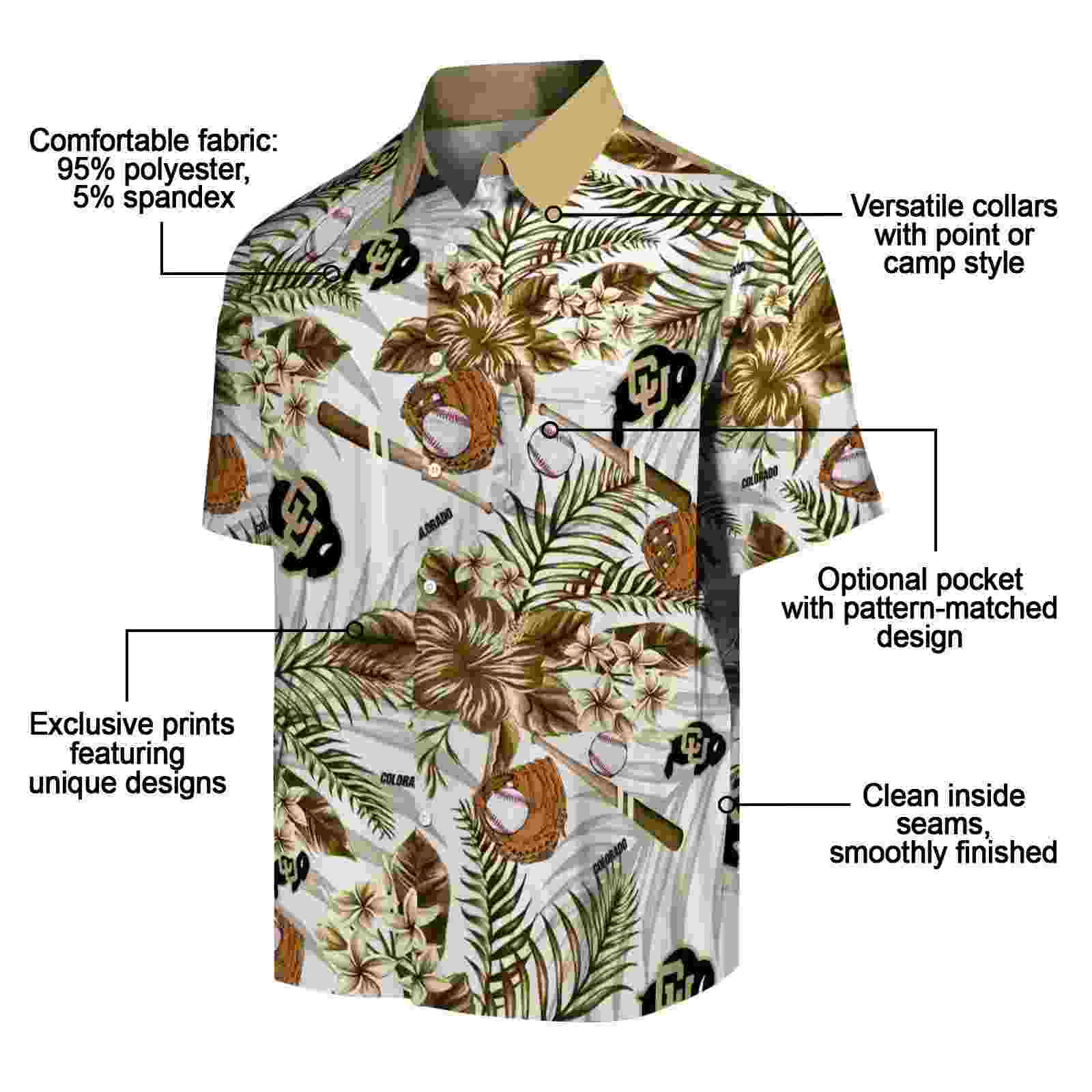 custom colorado buffaloes floral baseball gold white hawaiian shirt new arrival