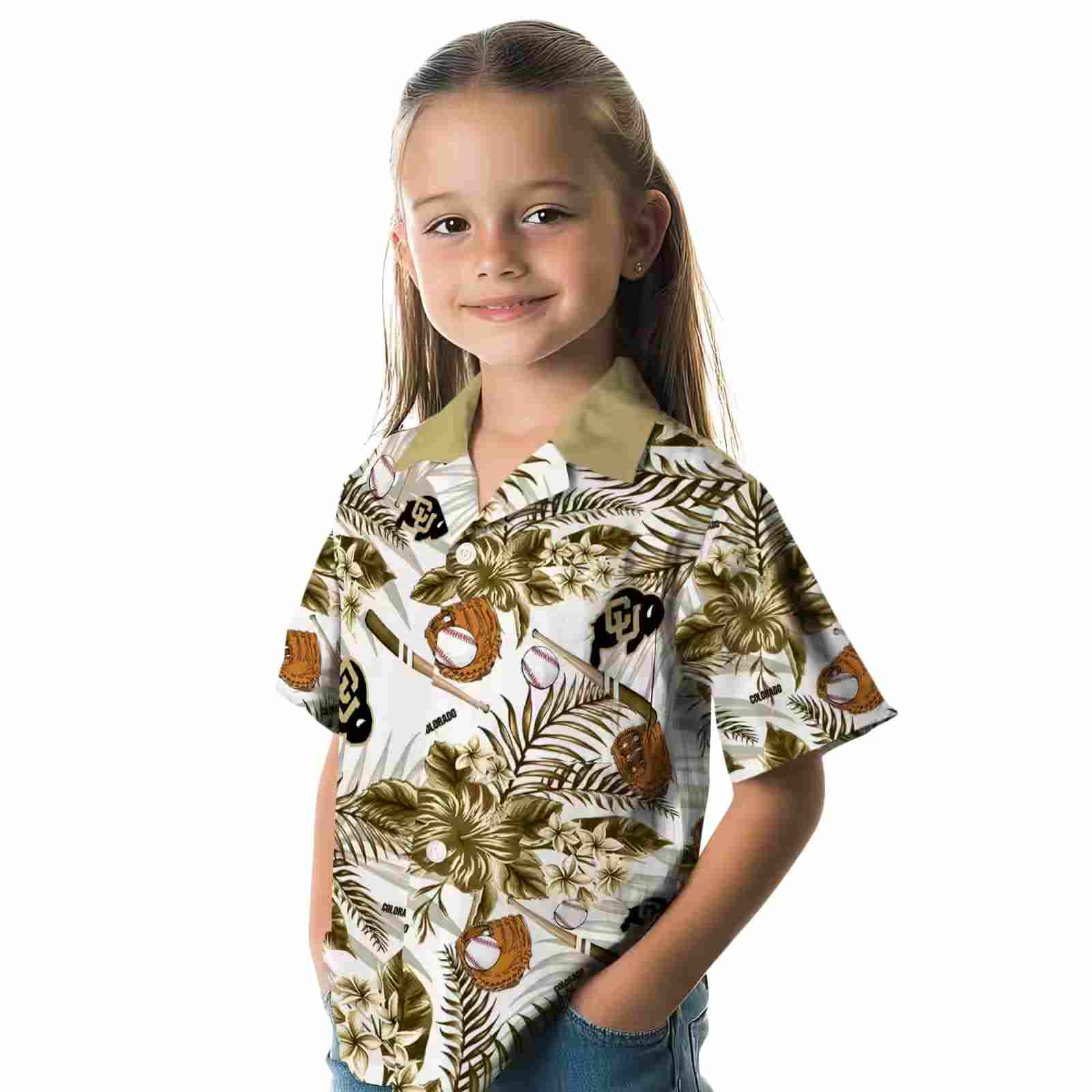 custom colorado buffaloes floral baseball gold white hawaiian shirt premium grade