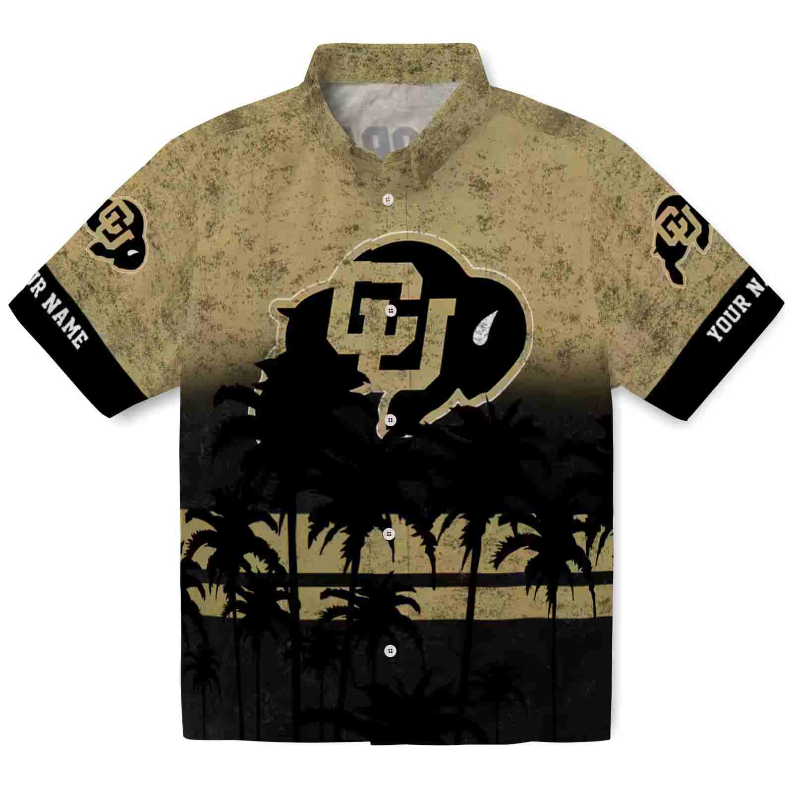 Custom Colorado Buffaloes Sunset Pattern Gold Black Hawaiian Shirt