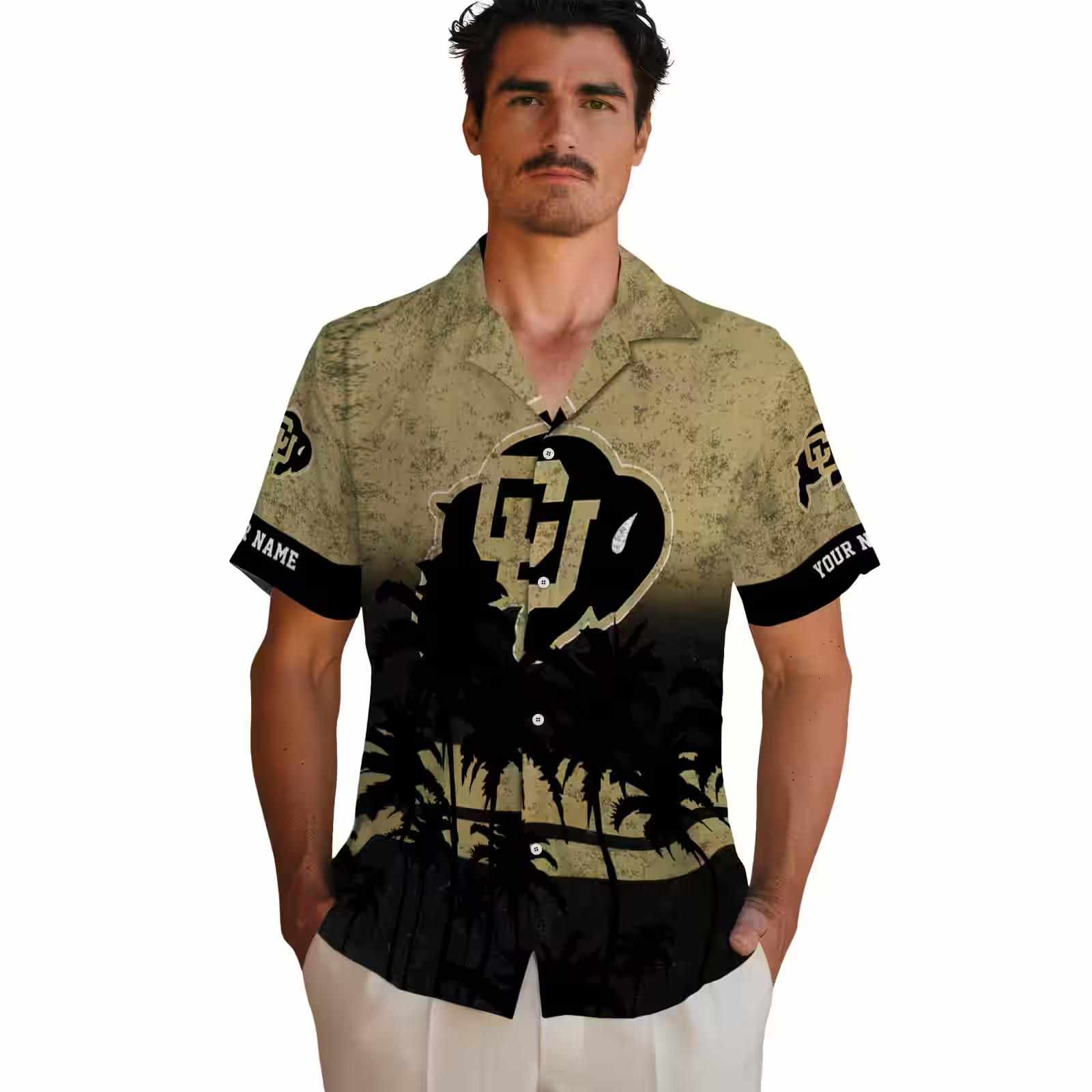 custom colorado buffaloes sunset pattern gold black hawaiian shirt fashion forward