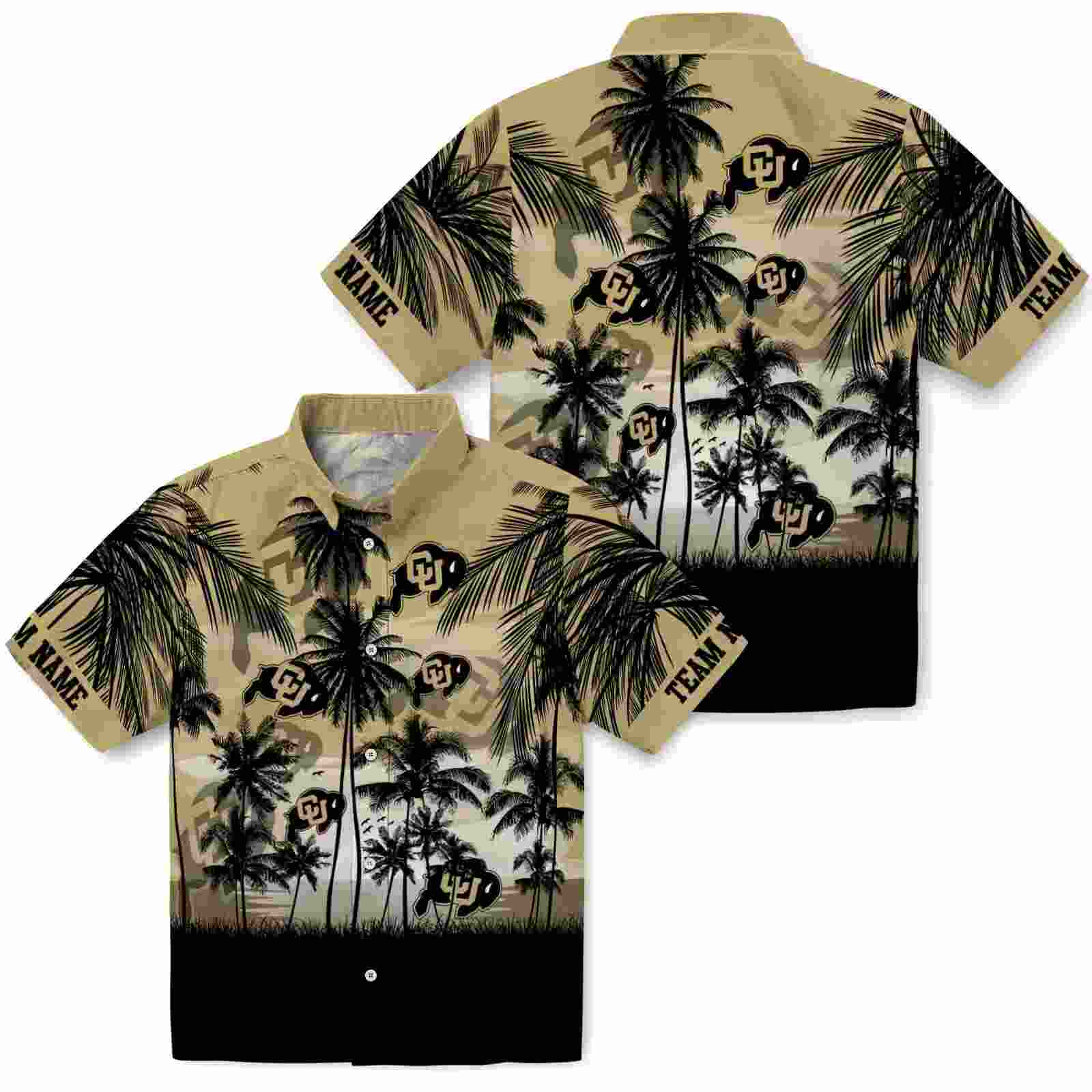 custom colorado buffaloes sunset scene gold black hawaiian shirt high quality