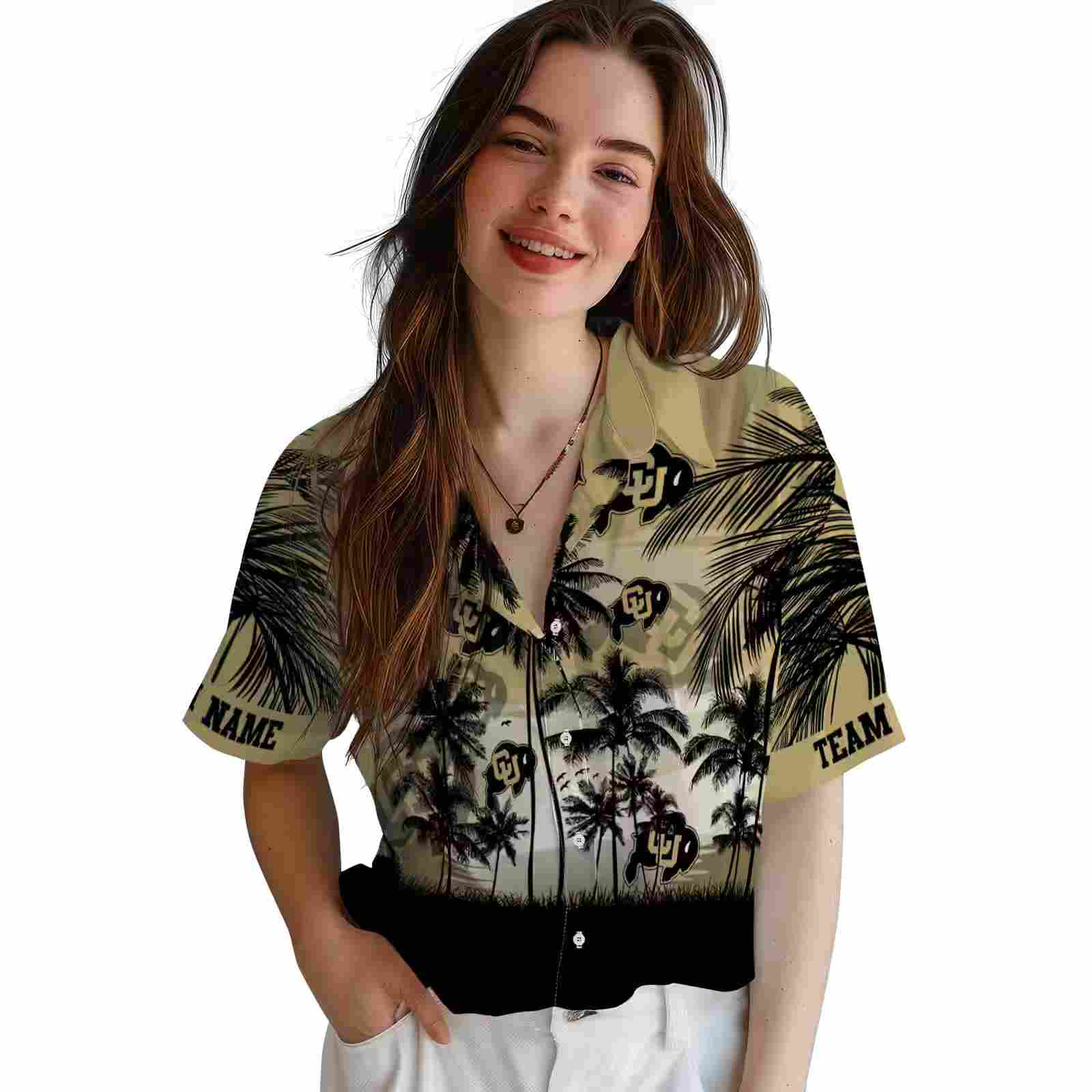 custom colorado buffaloes sunset scene gold black hawaiian shirt latest model