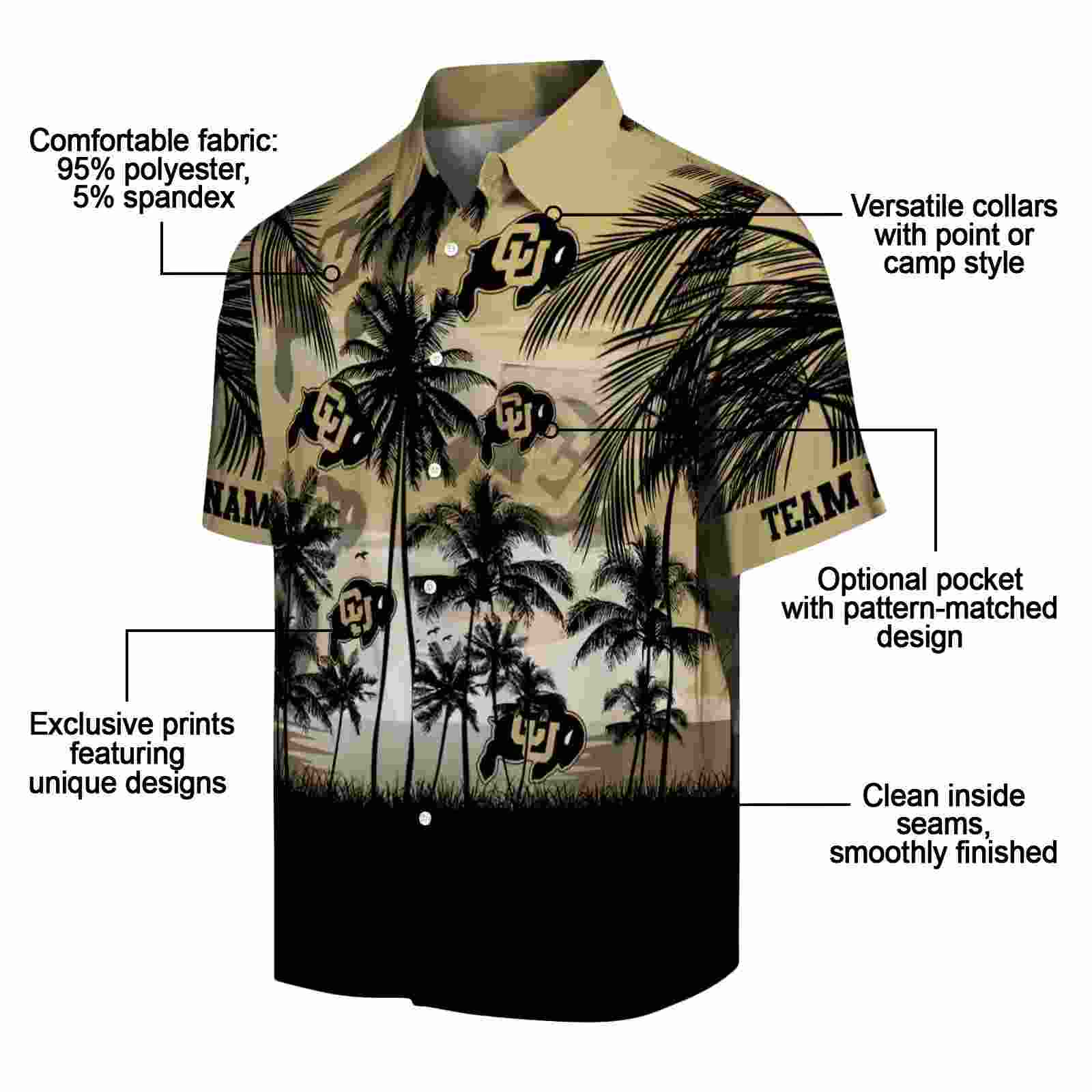 custom colorado buffaloes sunset scene gold black hawaiian shirt new arrival