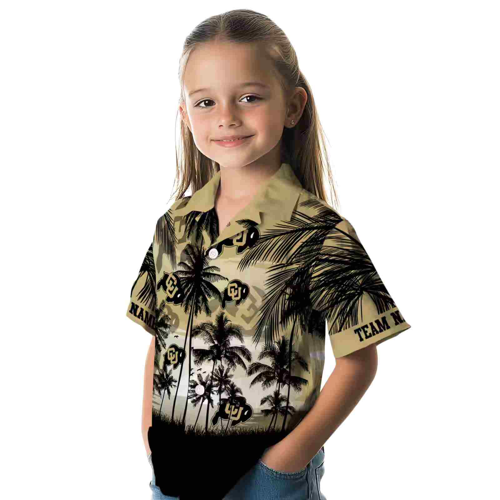 custom colorado buffaloes sunset scene gold black hawaiian shirt premium grade