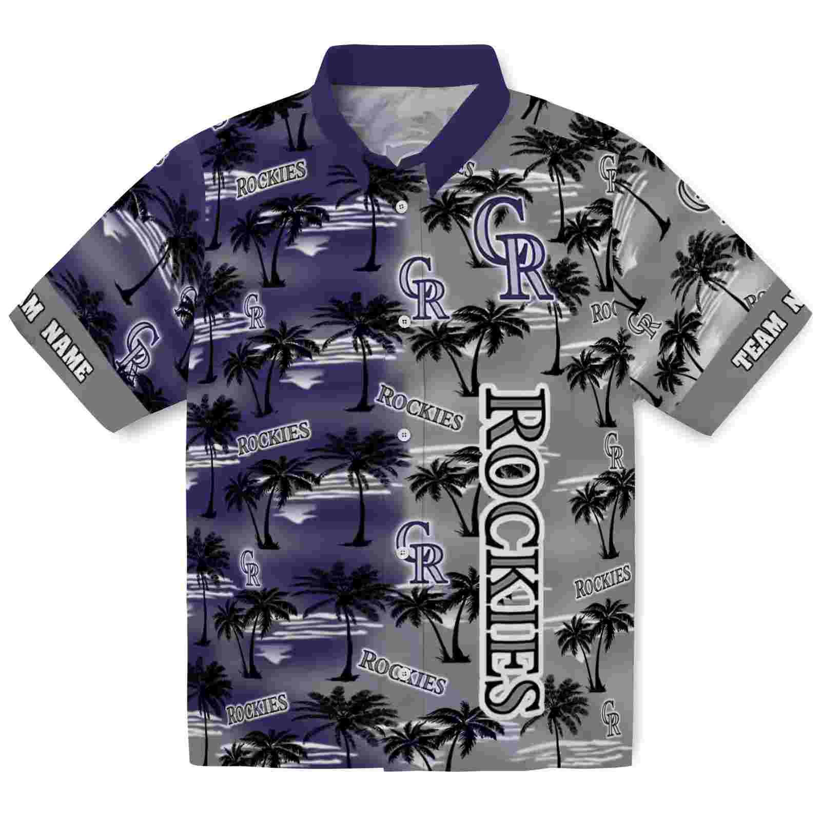 Custom Colorado Rockies Palm Silhouettes Blue Hawaiian Shirt