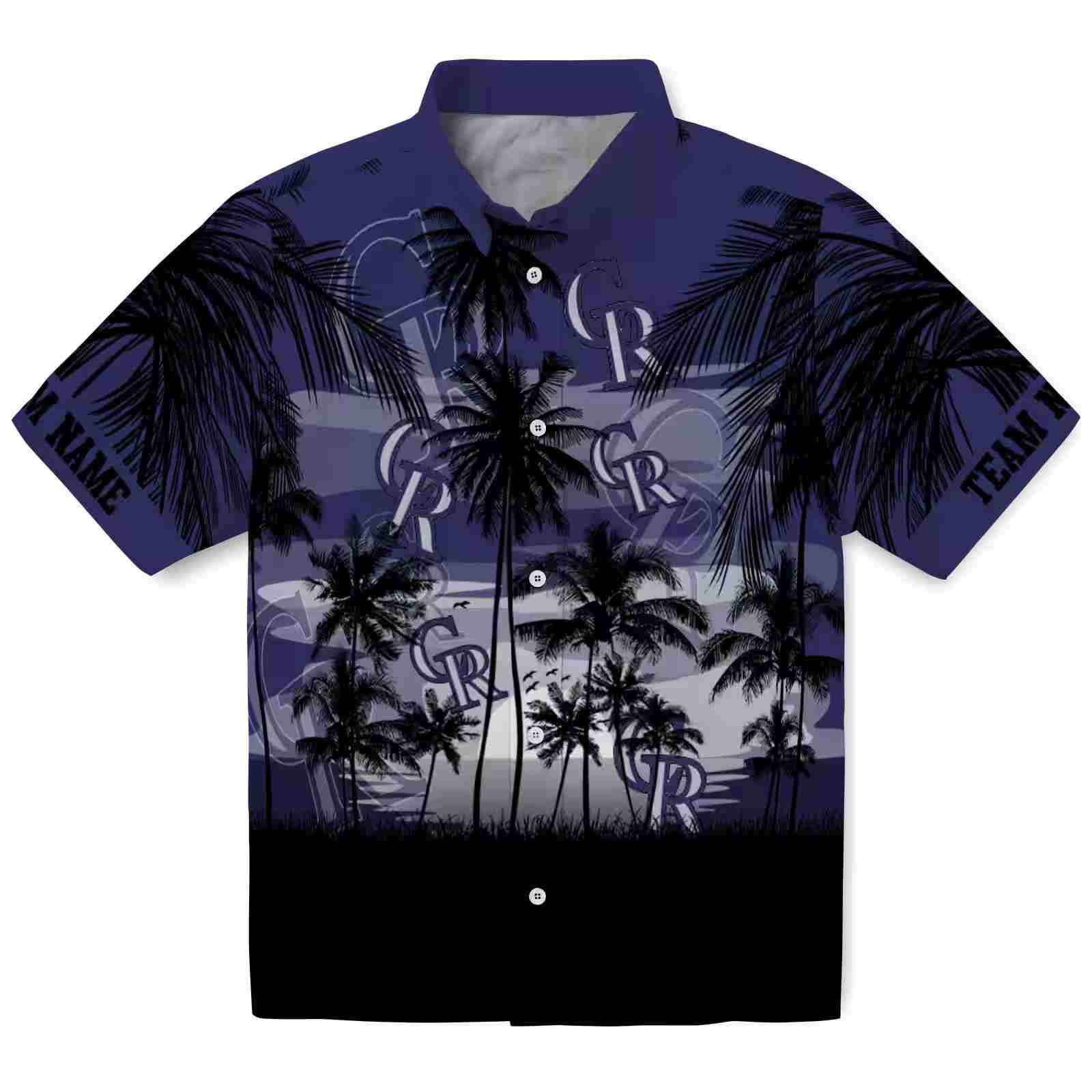 Custom Colorado Rockies Sunset Scene Blue Black Hawaiian Shirt