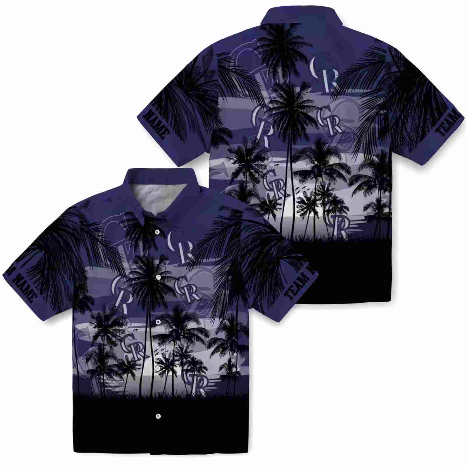 custom colorado rockies sunset scene blue black hawaiian shirt high quality