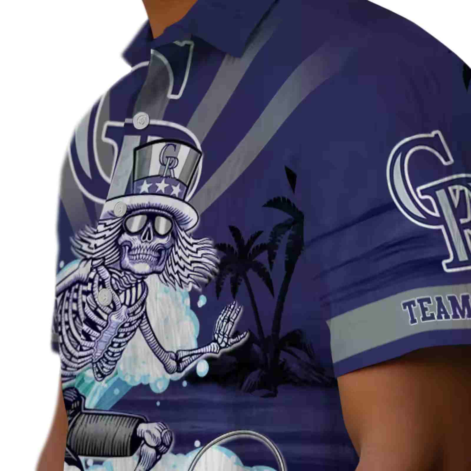 custom colorado rockies surfing skeleton blue hawaiian shirt trendy