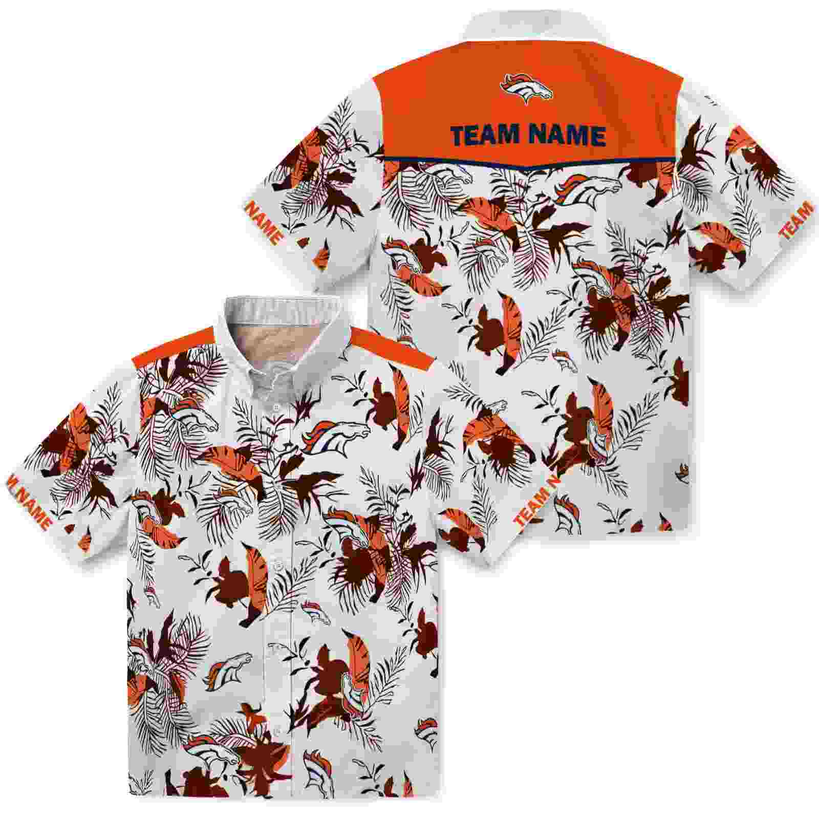 custom denver broncos botanical theme orange white hawaiian shirt high quality