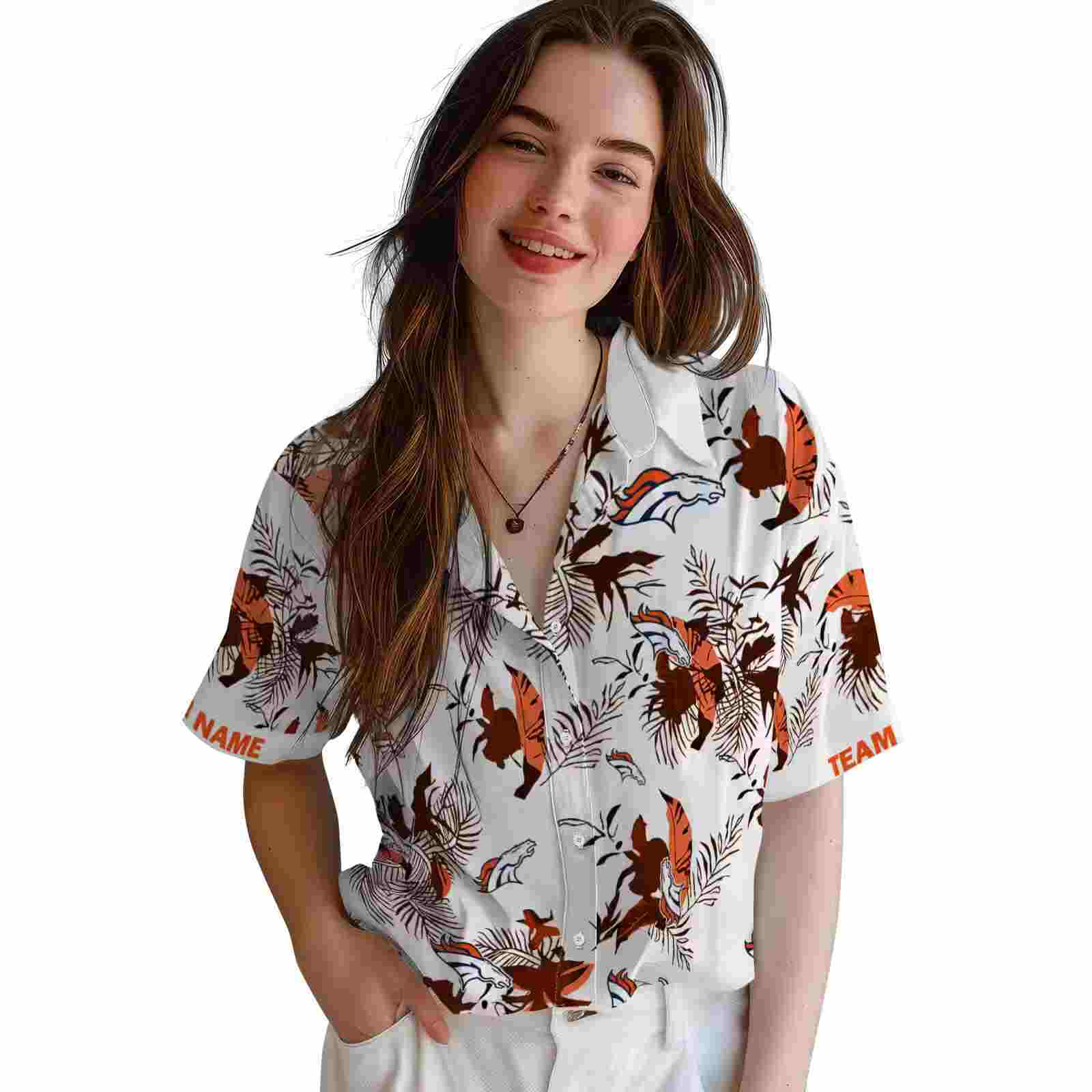 custom denver broncos botanical theme orange white hawaiian shirt latest model