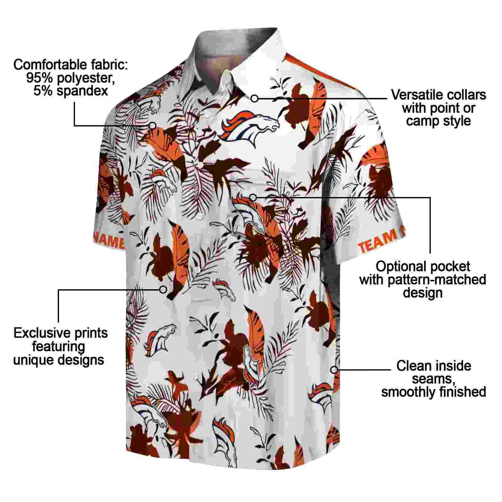 custom denver broncos botanical theme orange white hawaiian shirt new arrival