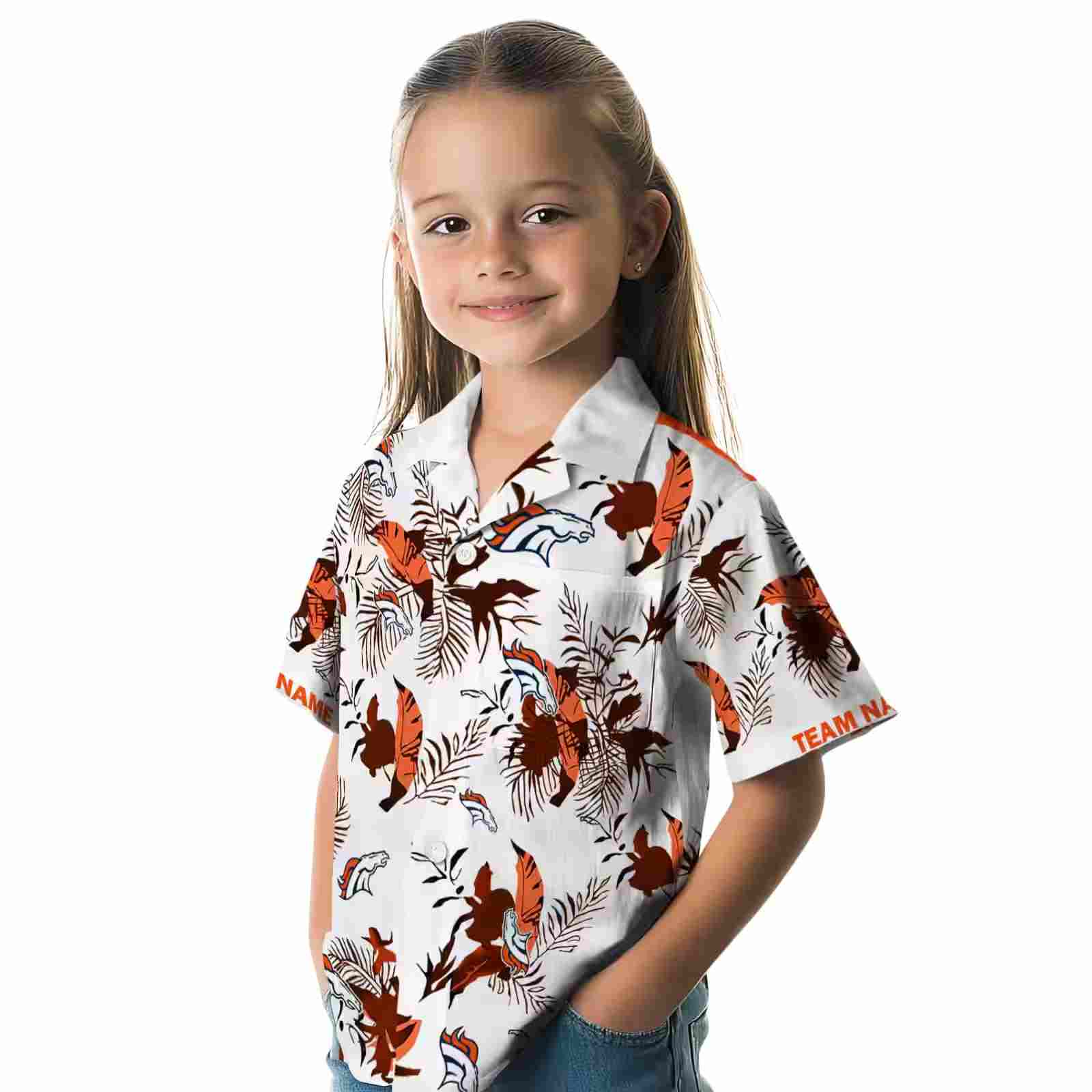 custom denver broncos botanical theme orange white hawaiian shirt premium grade