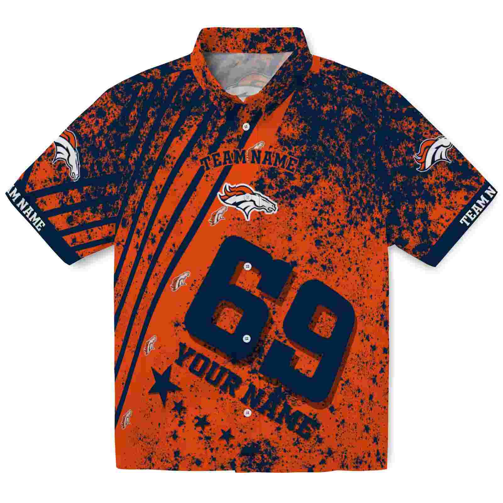 Custom Denver Broncos Star Stripes Orange Hawaiian Shirt