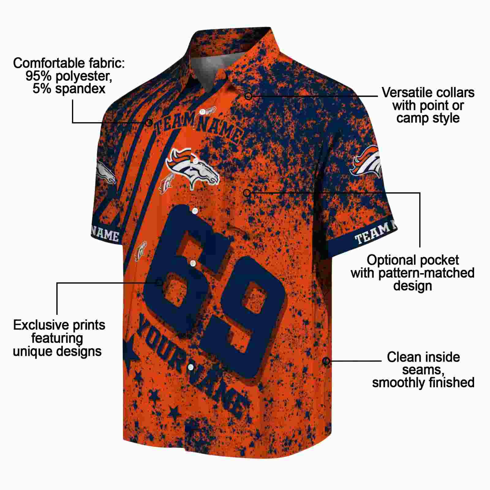 custom denver broncos star stripes orange hawaiian shirt new arrival