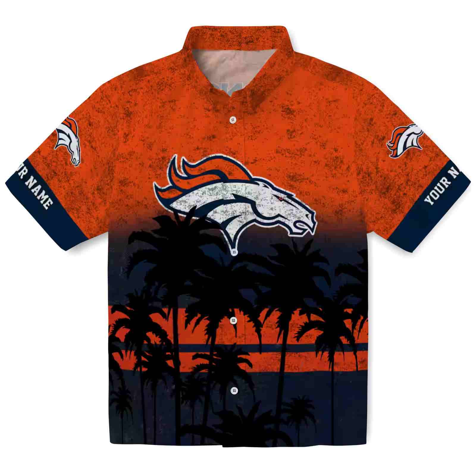 Custom Denver Broncos Sunset Pattern Orange Black Hawaiian Shirt