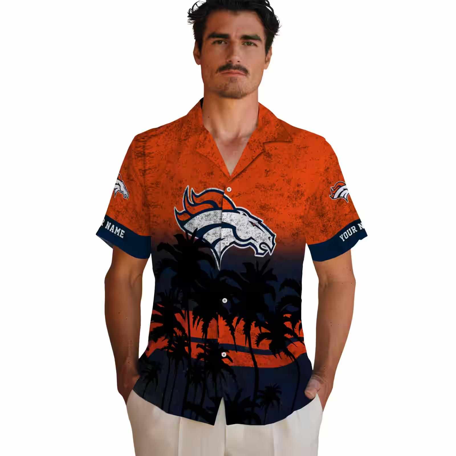 custom denver broncos sunset pattern orange black hawaiian shirt fashion forward