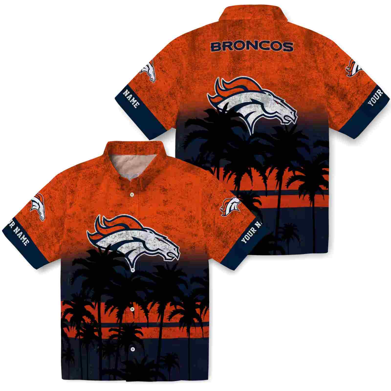 custom denver broncos sunset pattern orange black hawaiian shirt high quality