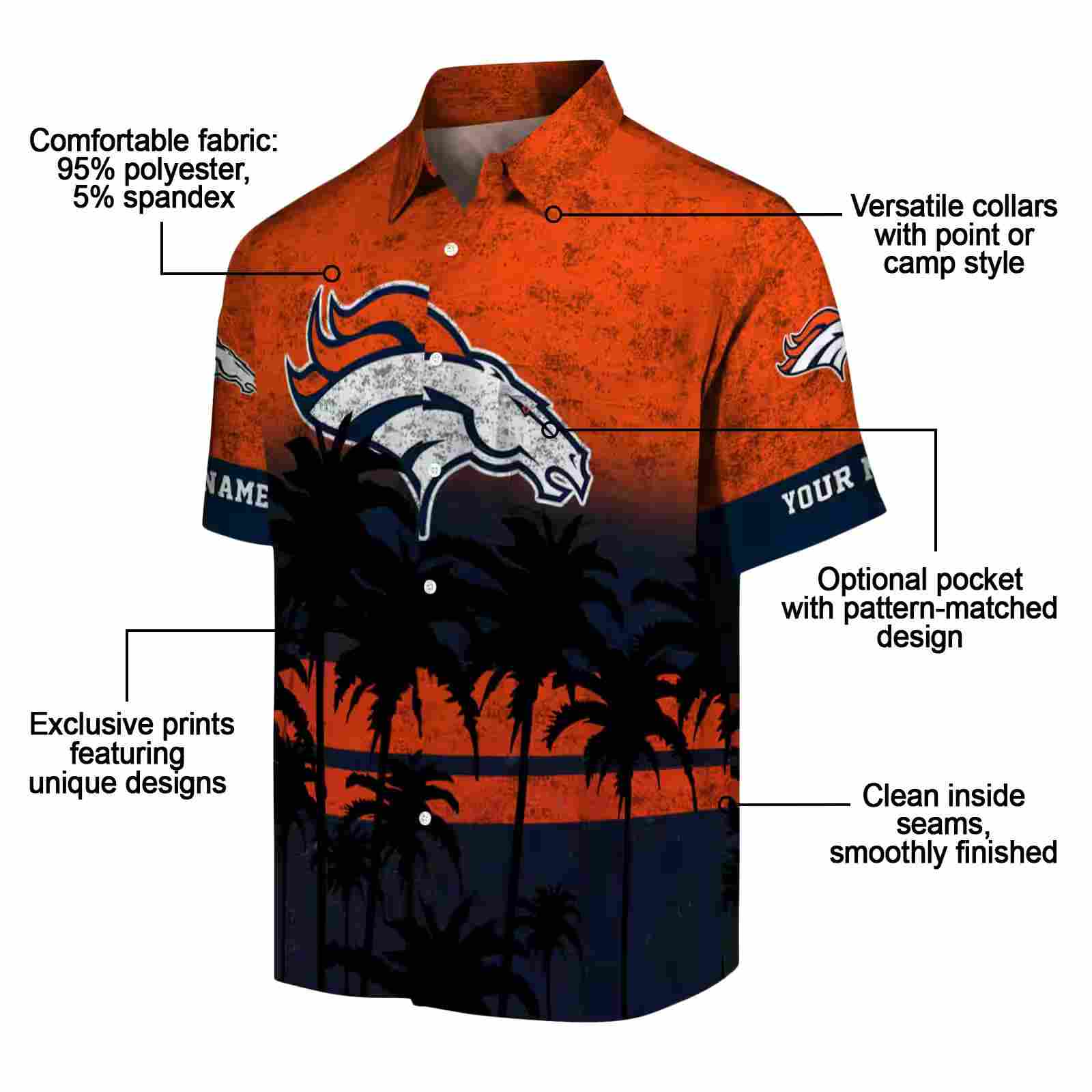 custom denver broncos sunset pattern orange black hawaiian shirt new arrival