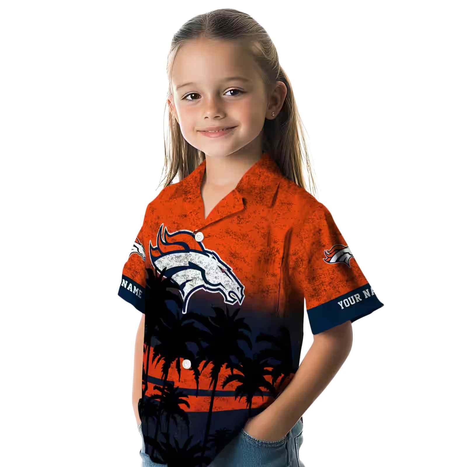 custom denver broncos sunset pattern orange black hawaiian shirt premium grade