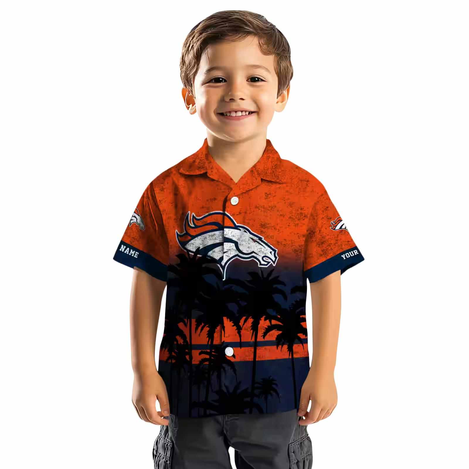 custom denver broncos sunset pattern orange black hawaiian shirt top rated