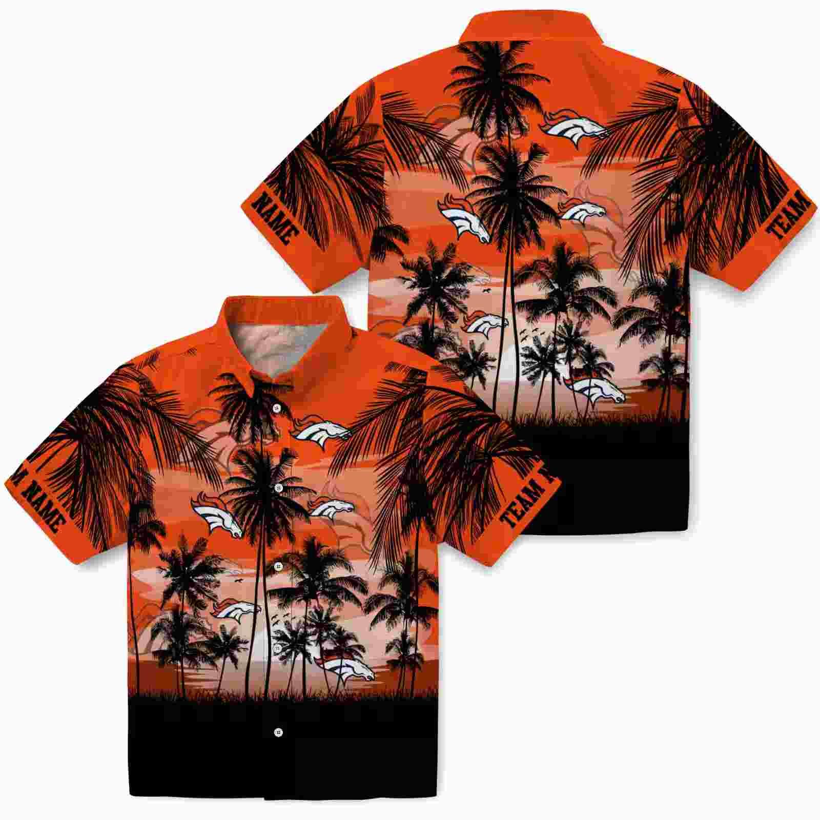 custom denver broncos sunset scene orange black hawaiian shirt high quality