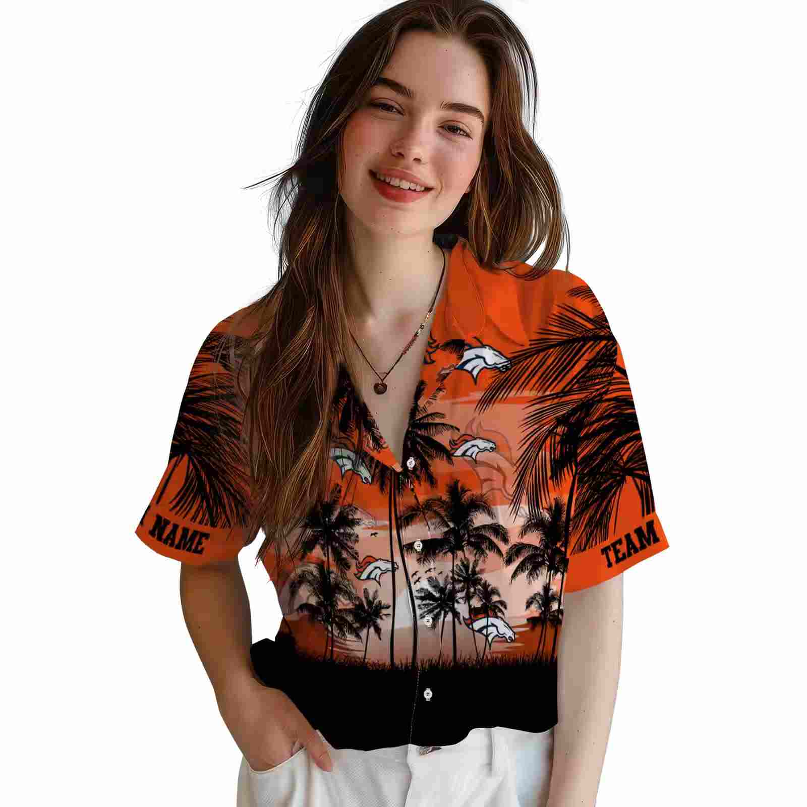 custom denver broncos sunset scene orange black hawaiian shirt latest model