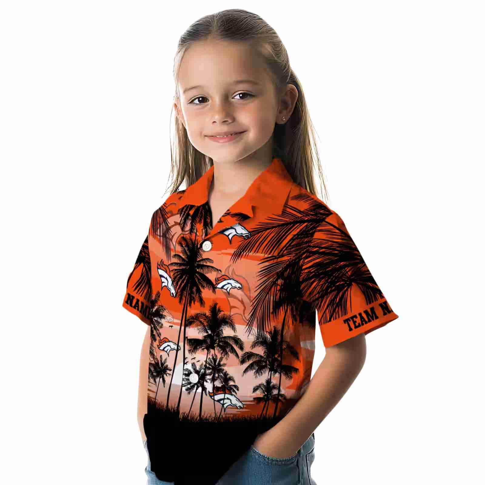 custom denver broncos sunset scene orange black hawaiian shirt premium grade