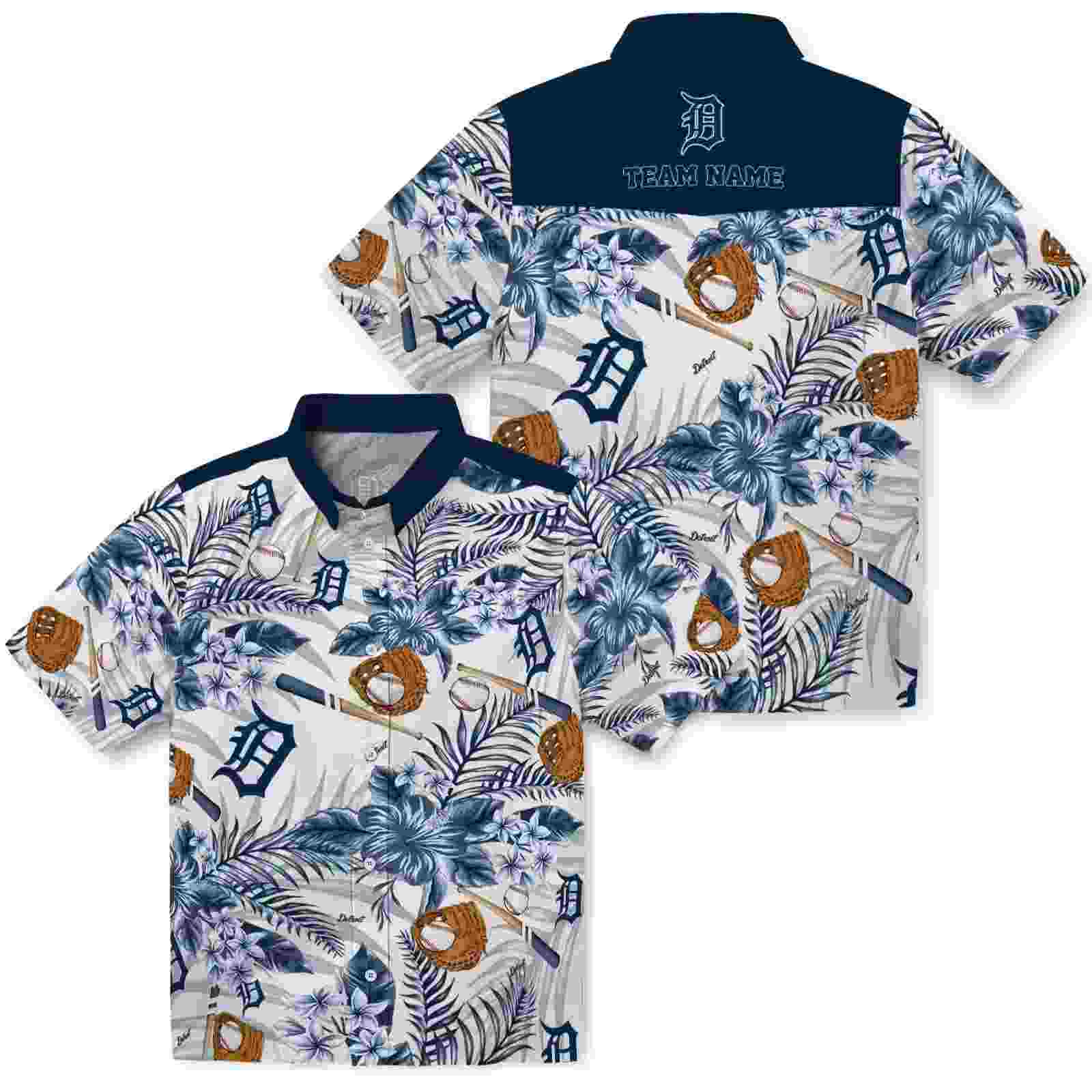 custom detroit tigers floral baseball navy white hawaiian shirt high quality