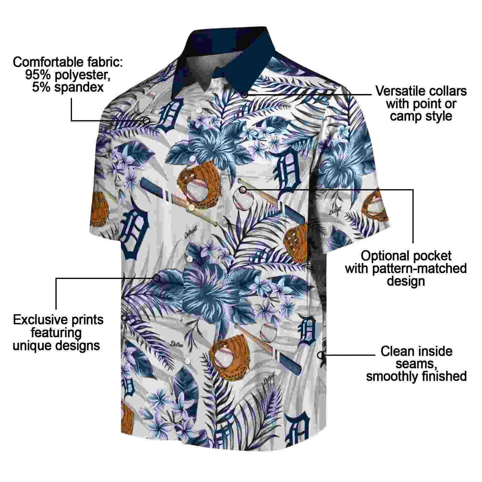 custom detroit tigers floral baseball navy white hawaiian shirt new arrival